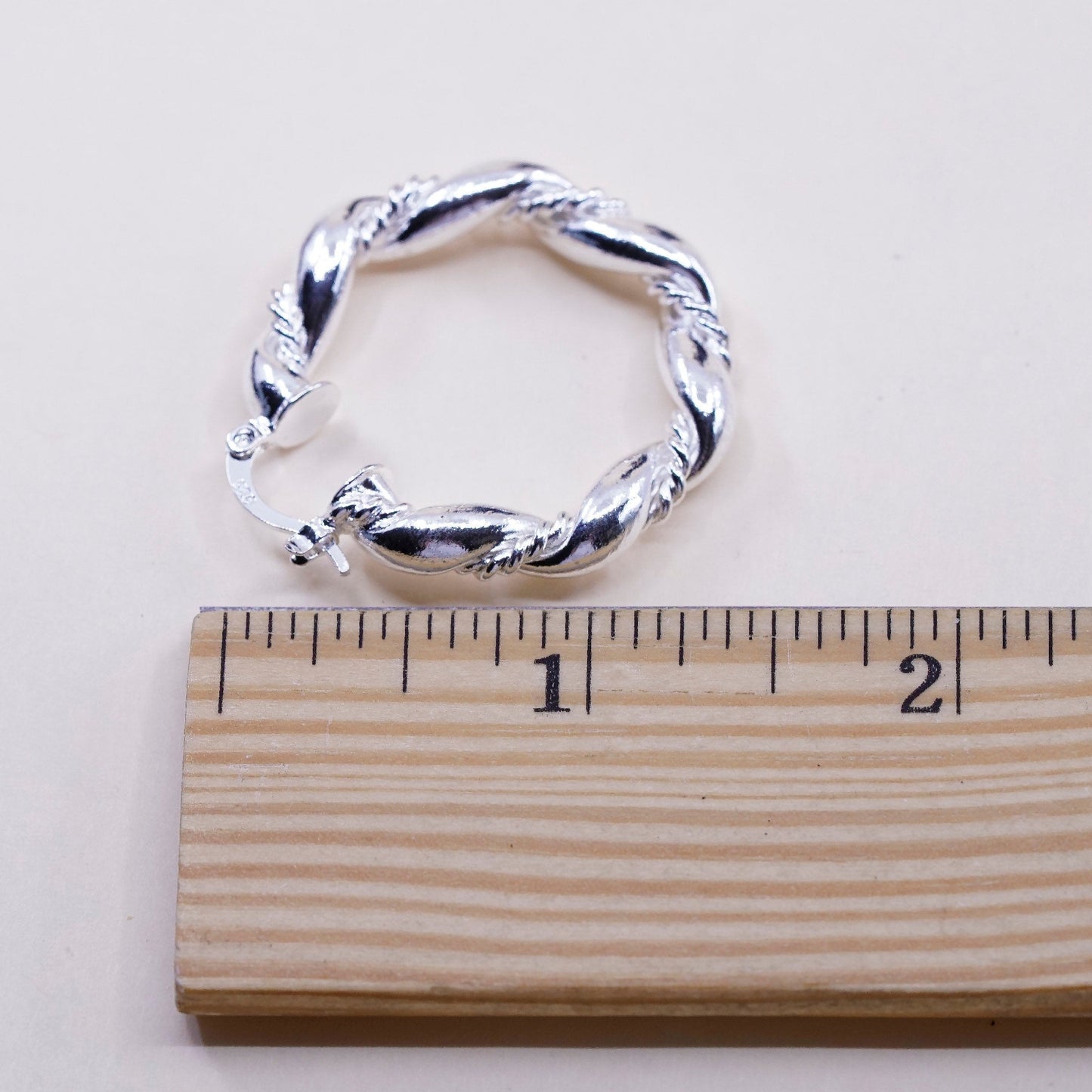 1.5”, vtg sterling silver loop earrings, primitive Ribbed twisted hoops, huggie