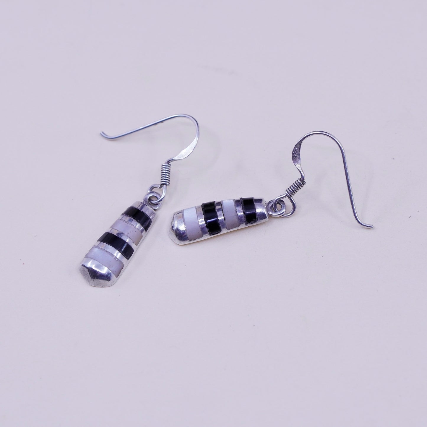 Vintage Sterling 925 silver earrings with obsidian mother of pearl