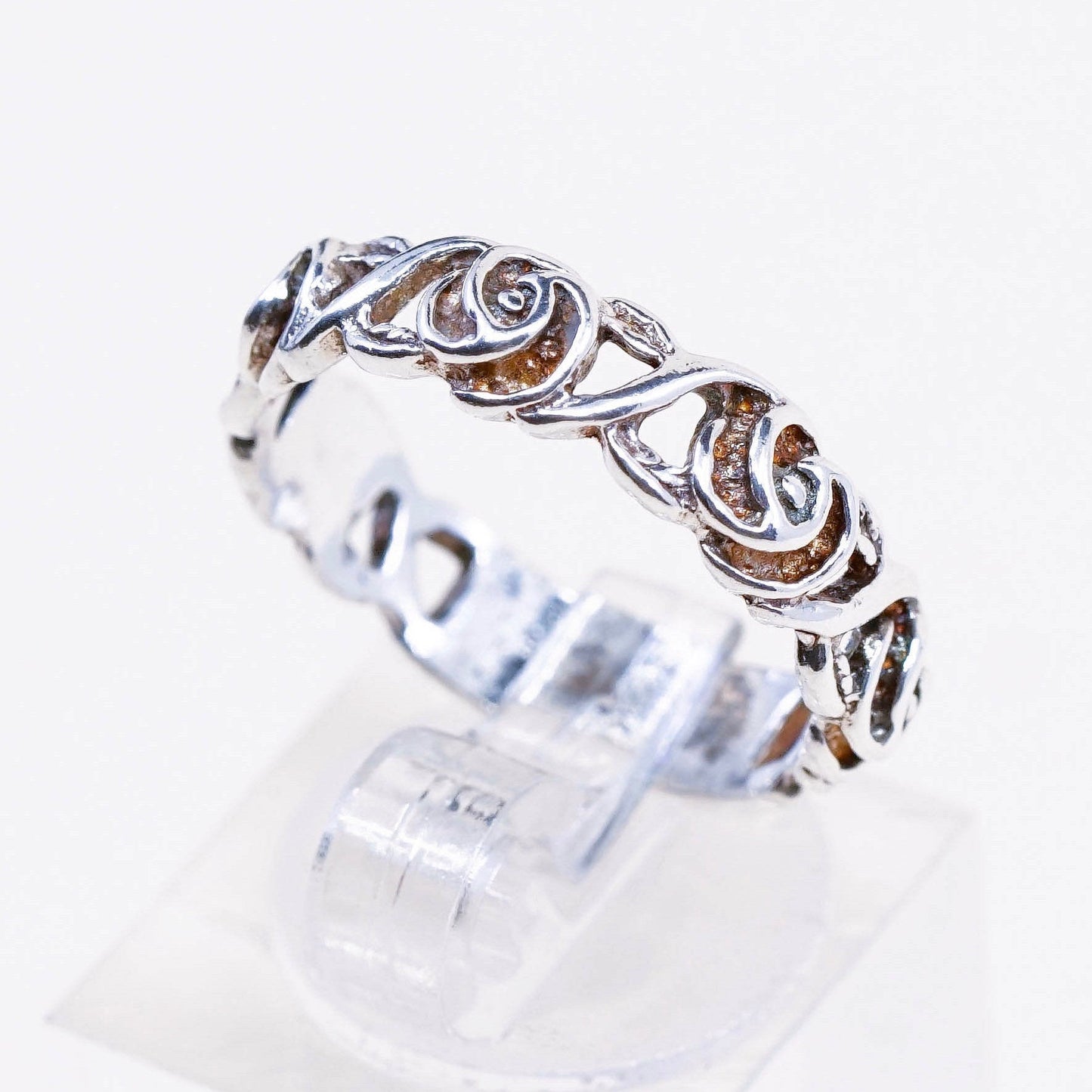 Size 7.25, vintage sterling silver handmade ring, 925 band with floral flower