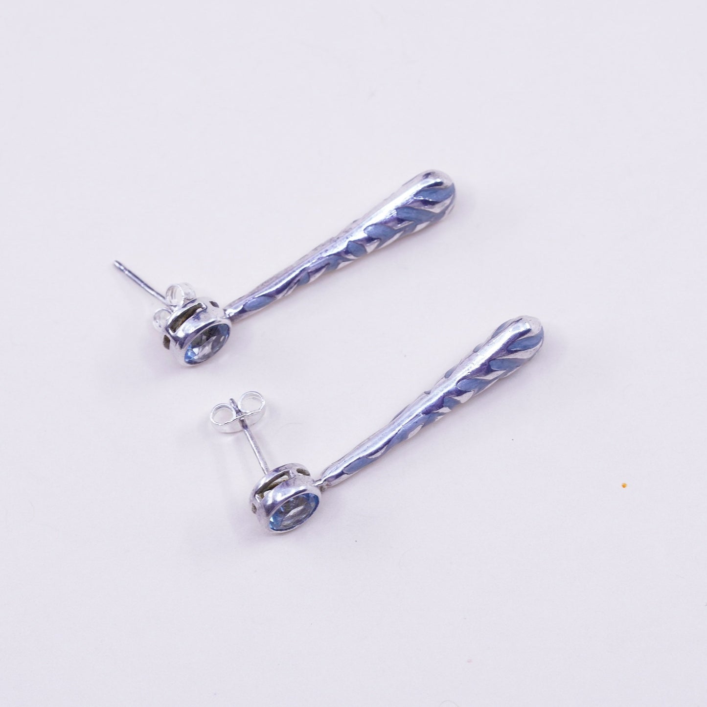 Vintage sterling silver handmade earrings, 925 teardrop with enamel inlay