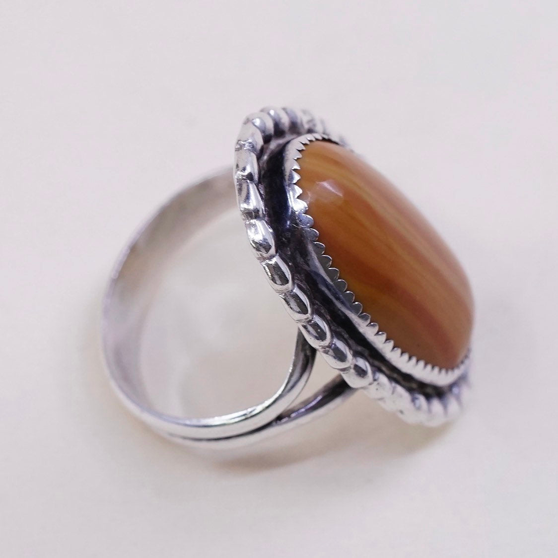 sz 7.25, vtg Southwestern sterling 925 handmade ring w/ orange agate and beads