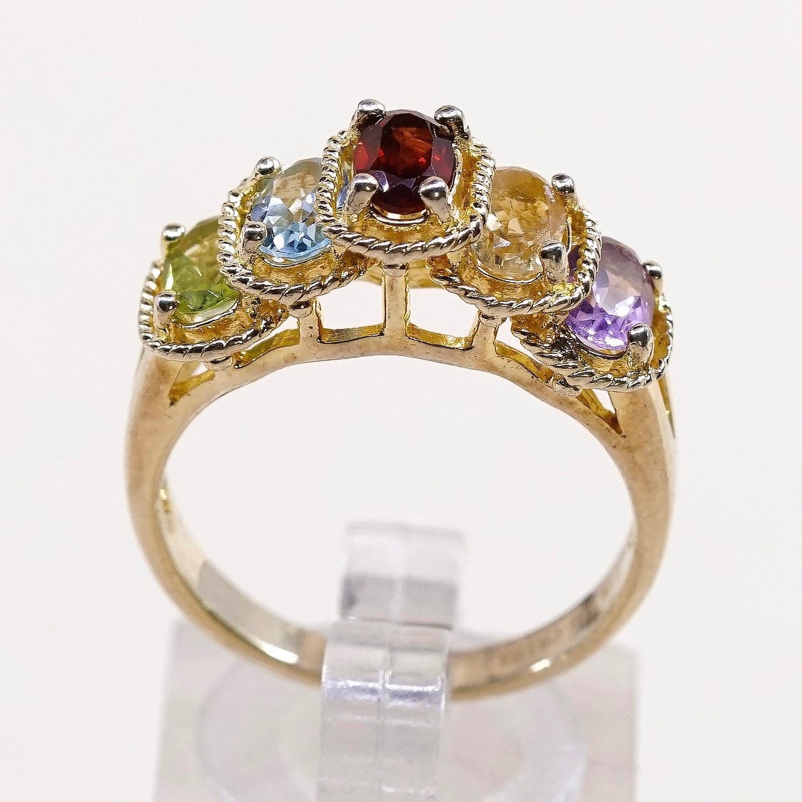 sz 8.25, Vermeil gold sterling 925 silver citrine ruby sapphire amethyst ring
