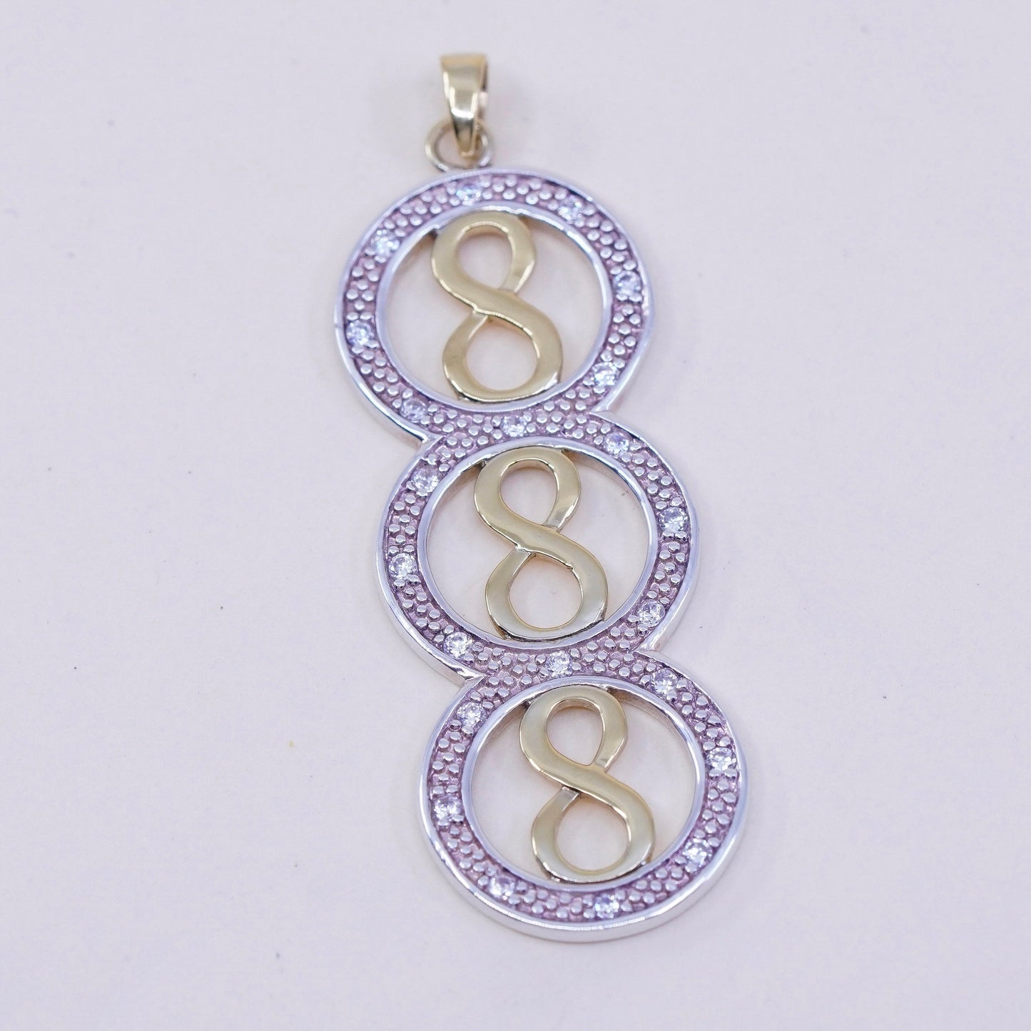 Vintage two tone sterling silver handmade pendant, 925 number 8 with diamond