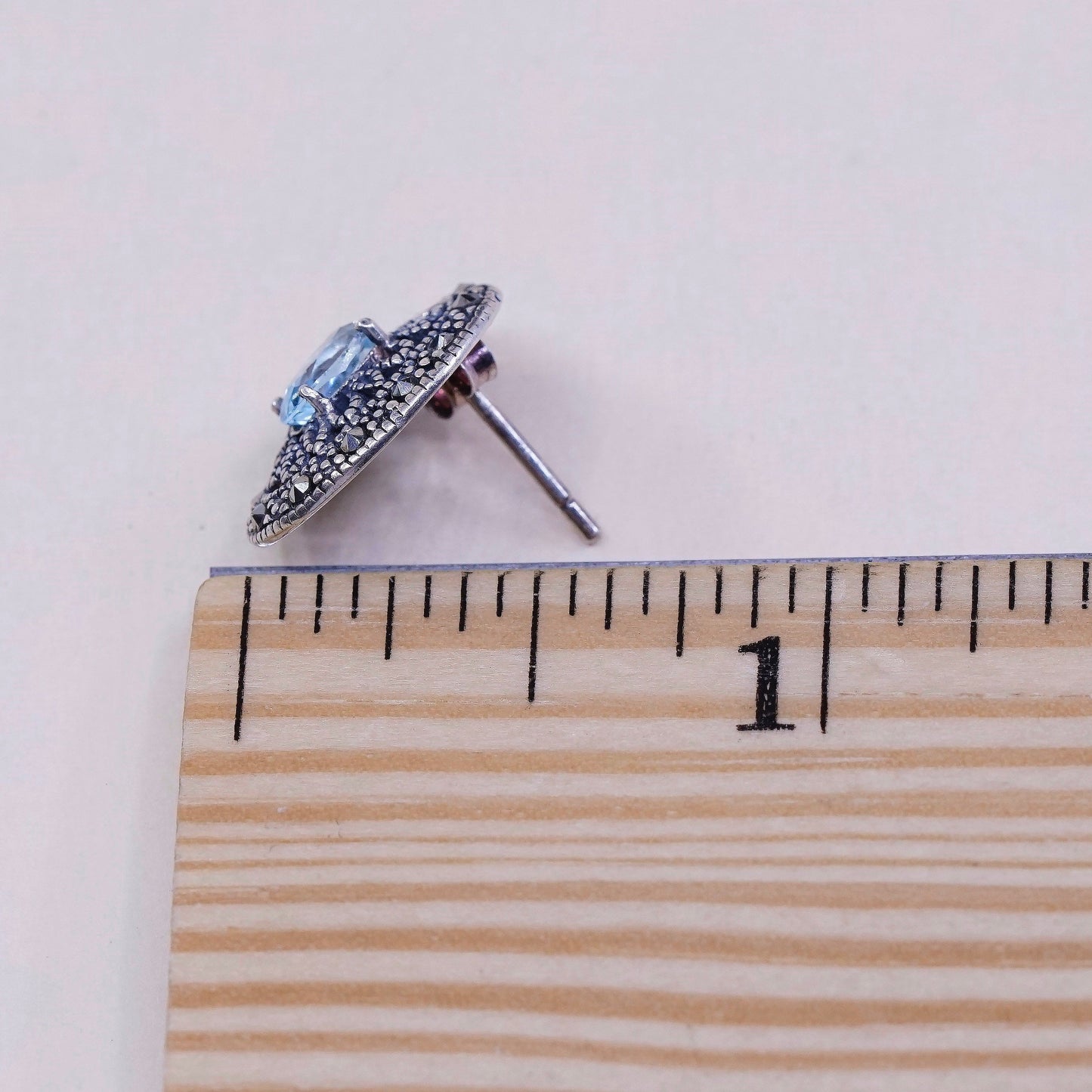 vtg Sterling silver handmade earrings, 925 studs w/ topaz and marcasite