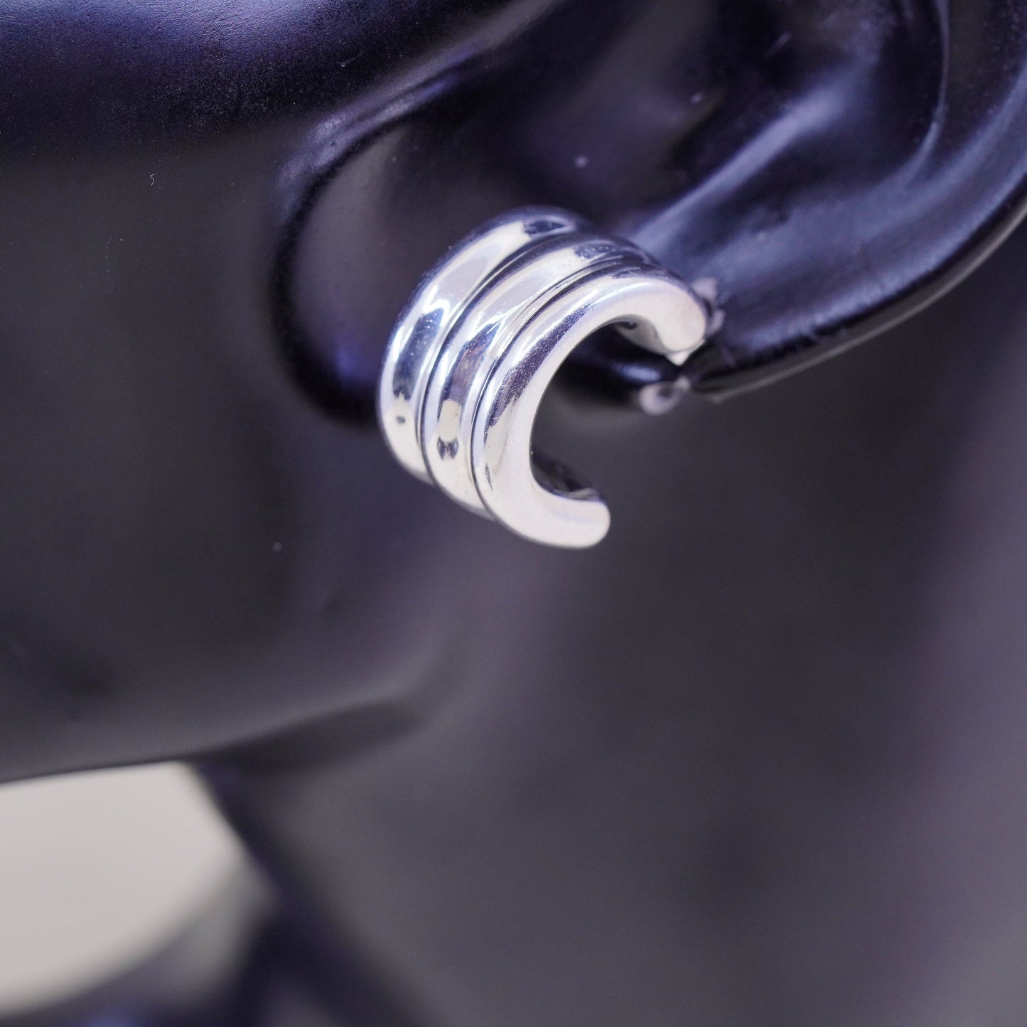 0.75”, Sterling silver handmade earrings, lightweight 925 Ribbed Huggie studs