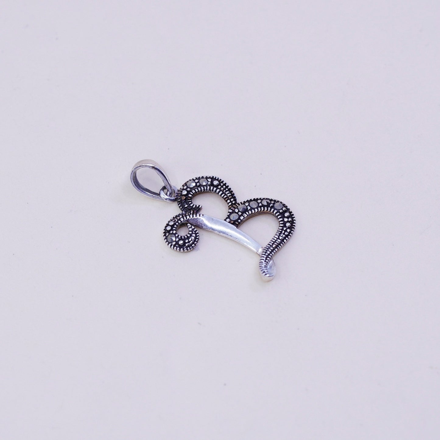 Vintage handmade sterling silver cross, 925 initial B with marcasite details