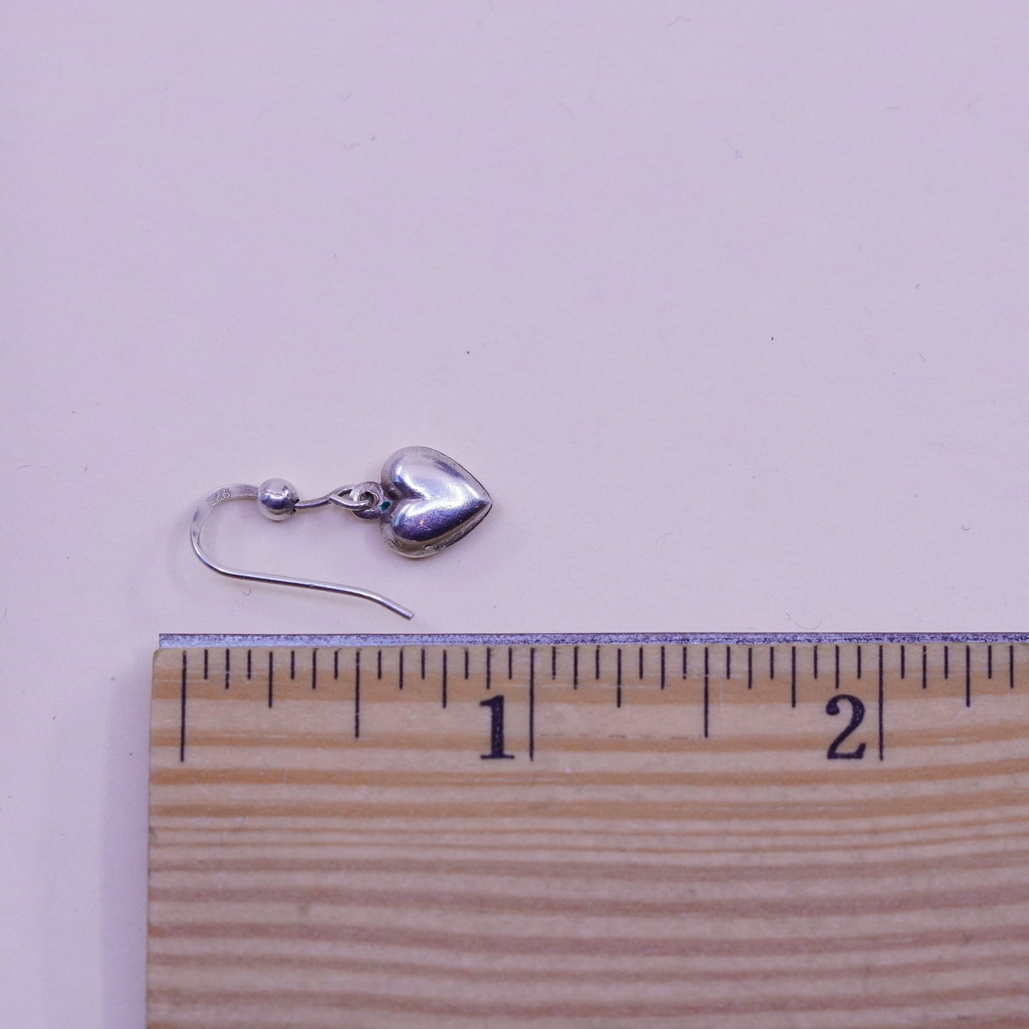 Vintage sterling silver handmade earrings, 925 heart dangles