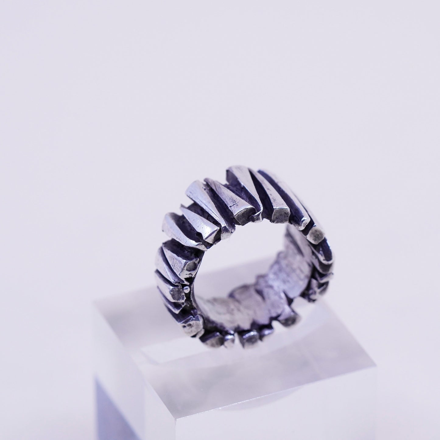 Size 6.25, Vintage sterling silver handmade ring, 925 statement ring w/ ribbed
