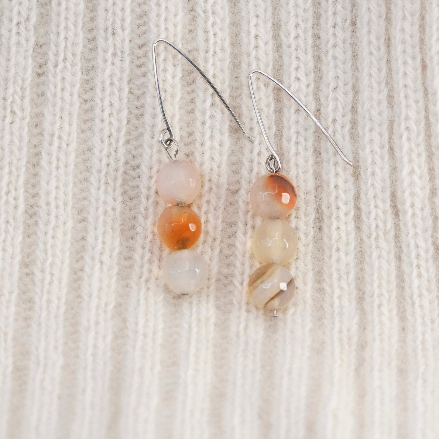 Vintage Sterling silver handmade earrings, 925 hooks with orange agate