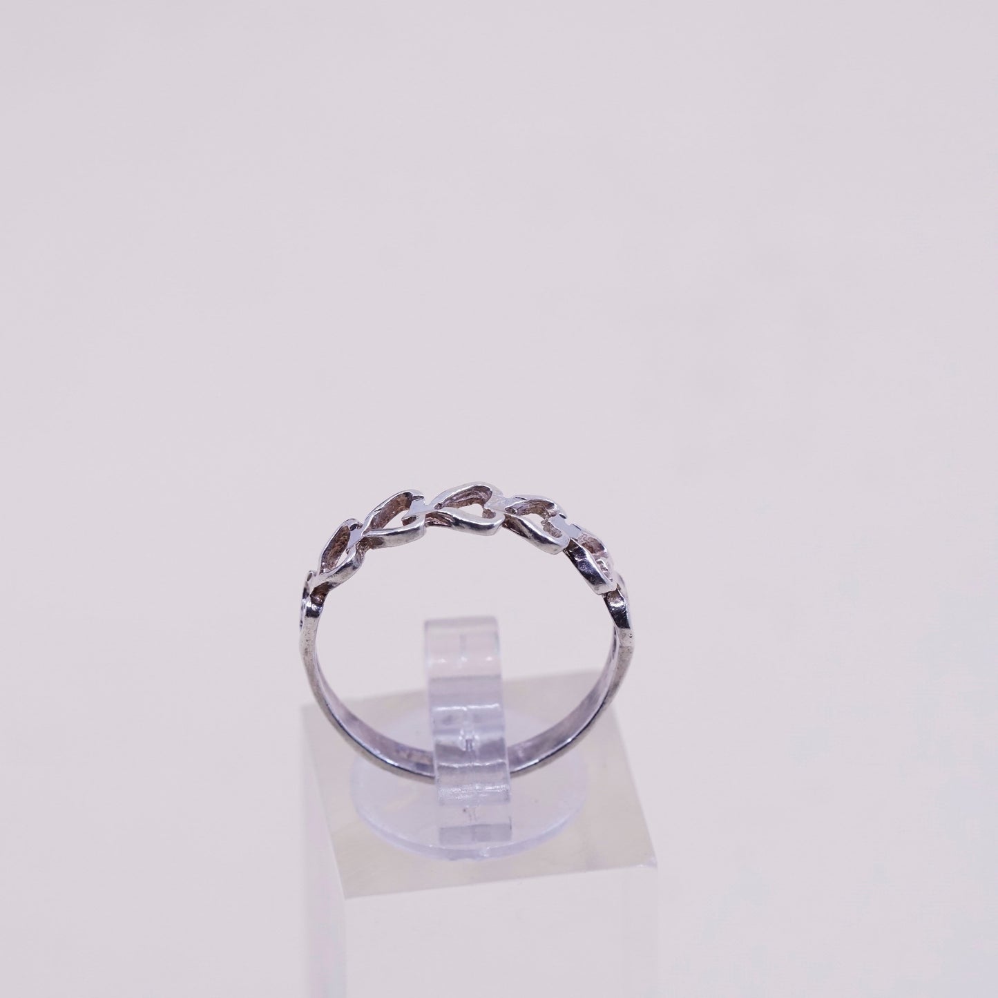 Size 9, vintage Sterling silver handmade ring with heart filigree, 925 band
