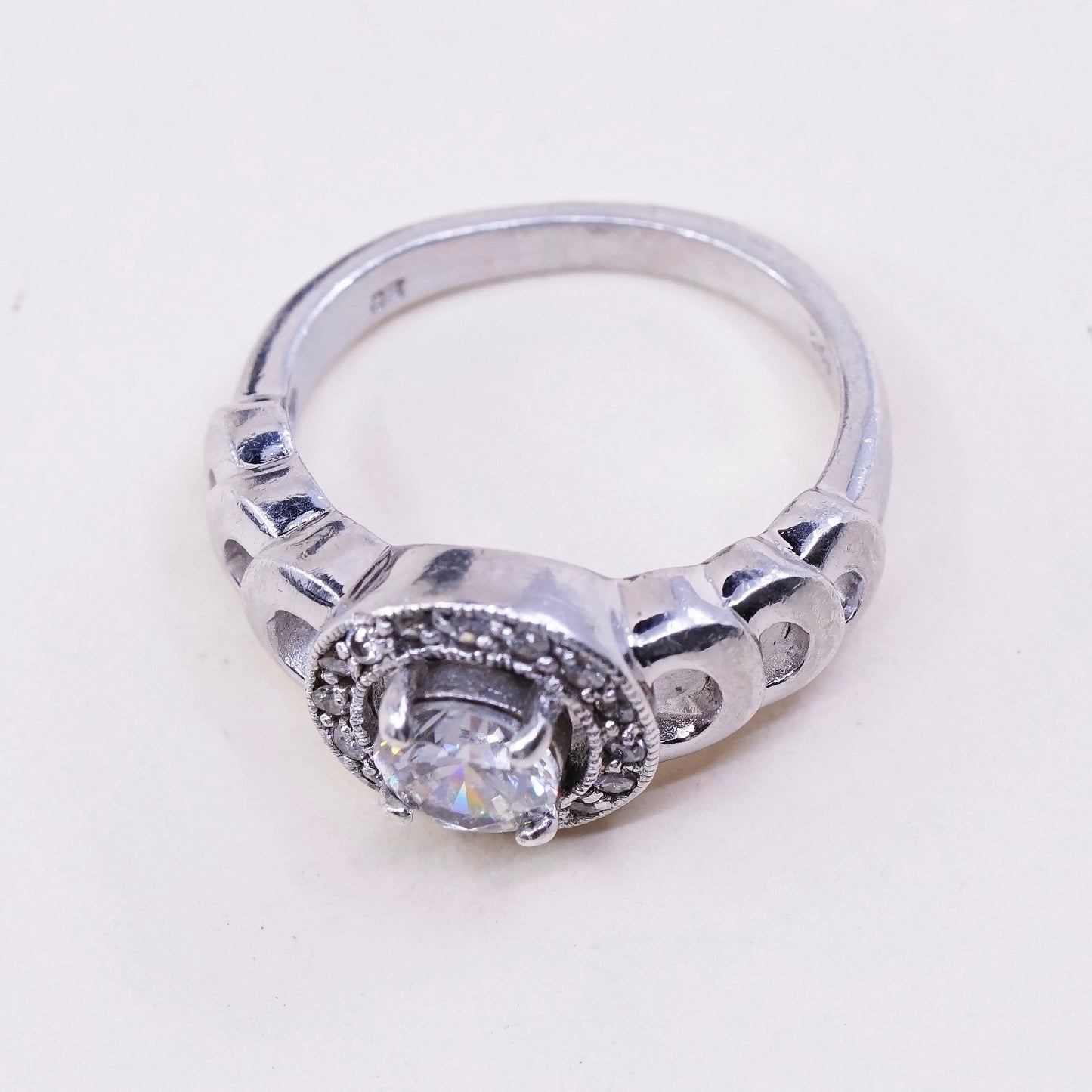 sz 7, vtg jewelry, sterling 925 silver cluster crystal engagement ring