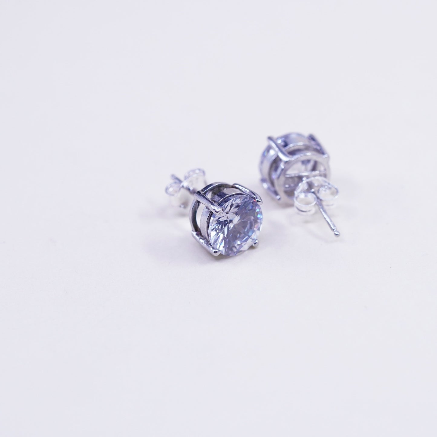 7mm, Vintage sterling 925 silver cz studs, fashion minimalist earrings