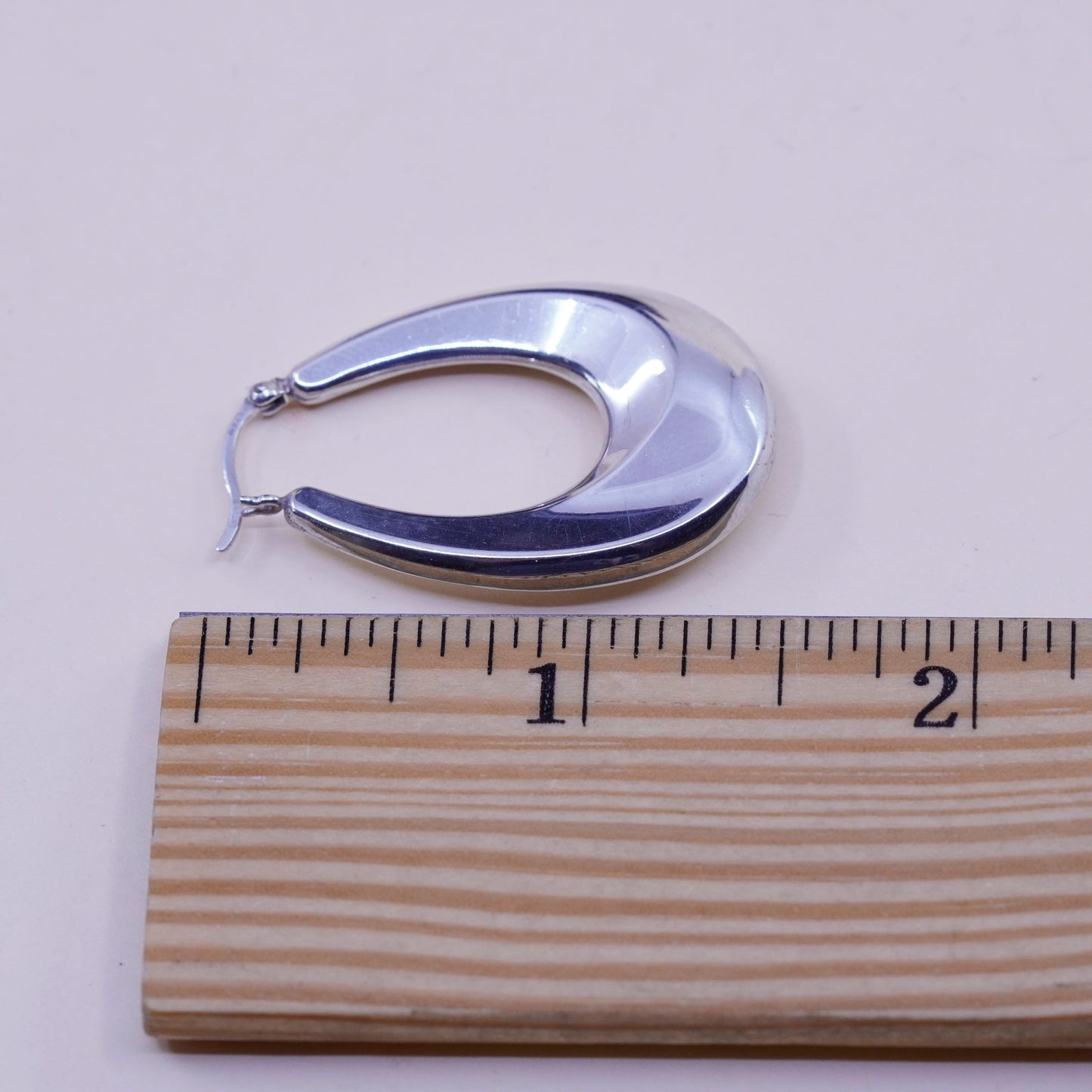 1.25” Vintage sterling silver oval earrings, minimalist primitive Huggie hoops