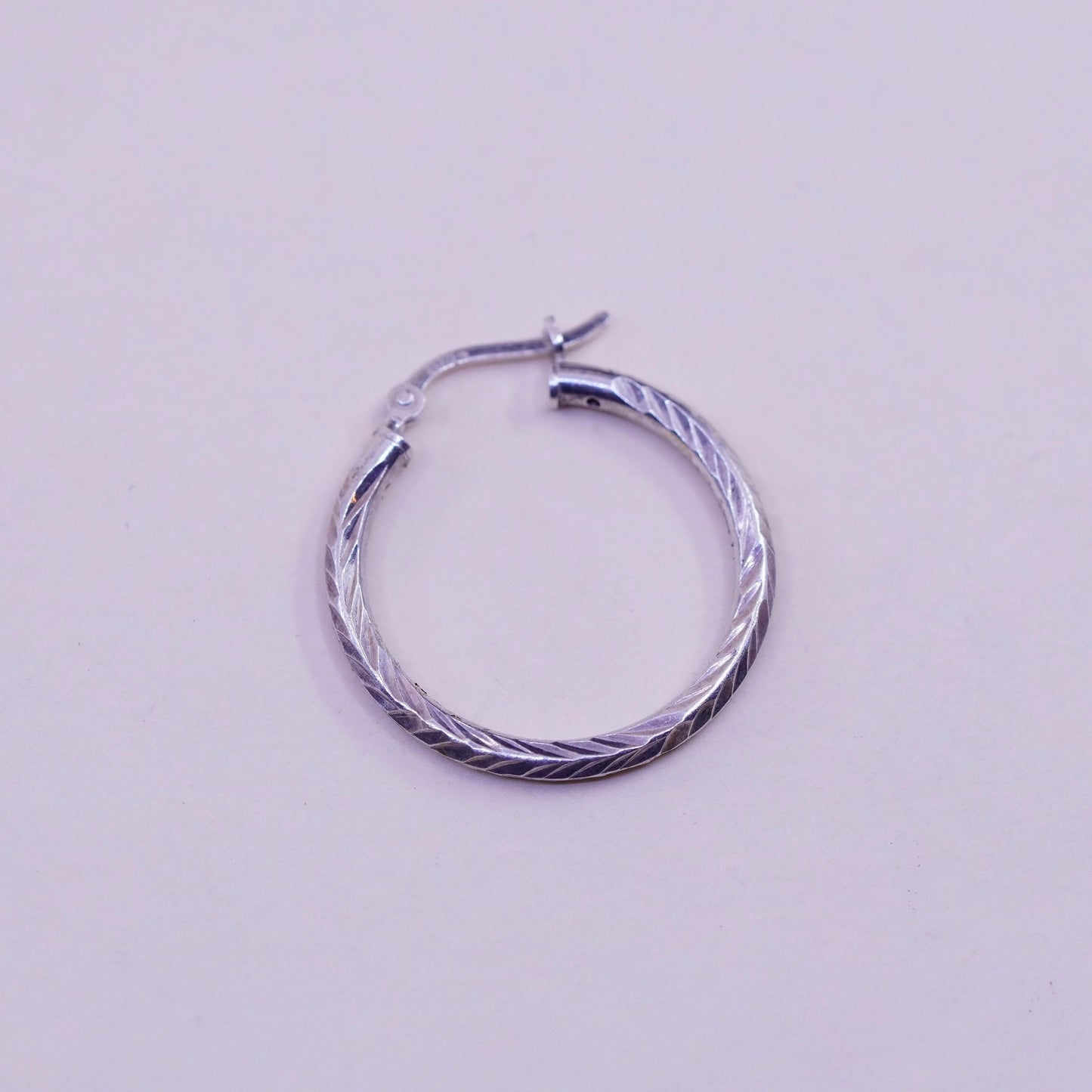 1”, vtg sterling silver loop earrings, textured fashion minimalist, 925 hoops