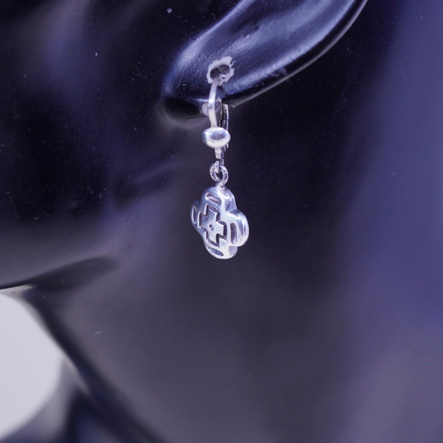Vintage Sterling silver handmade earrings, JM cute 925 cross dangles