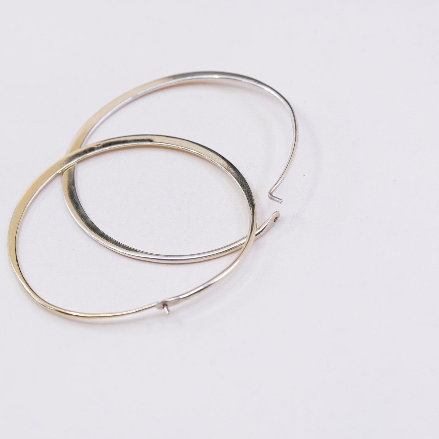 1.75” vermeil gold over sterling silver earrings, primitive flatten hoops