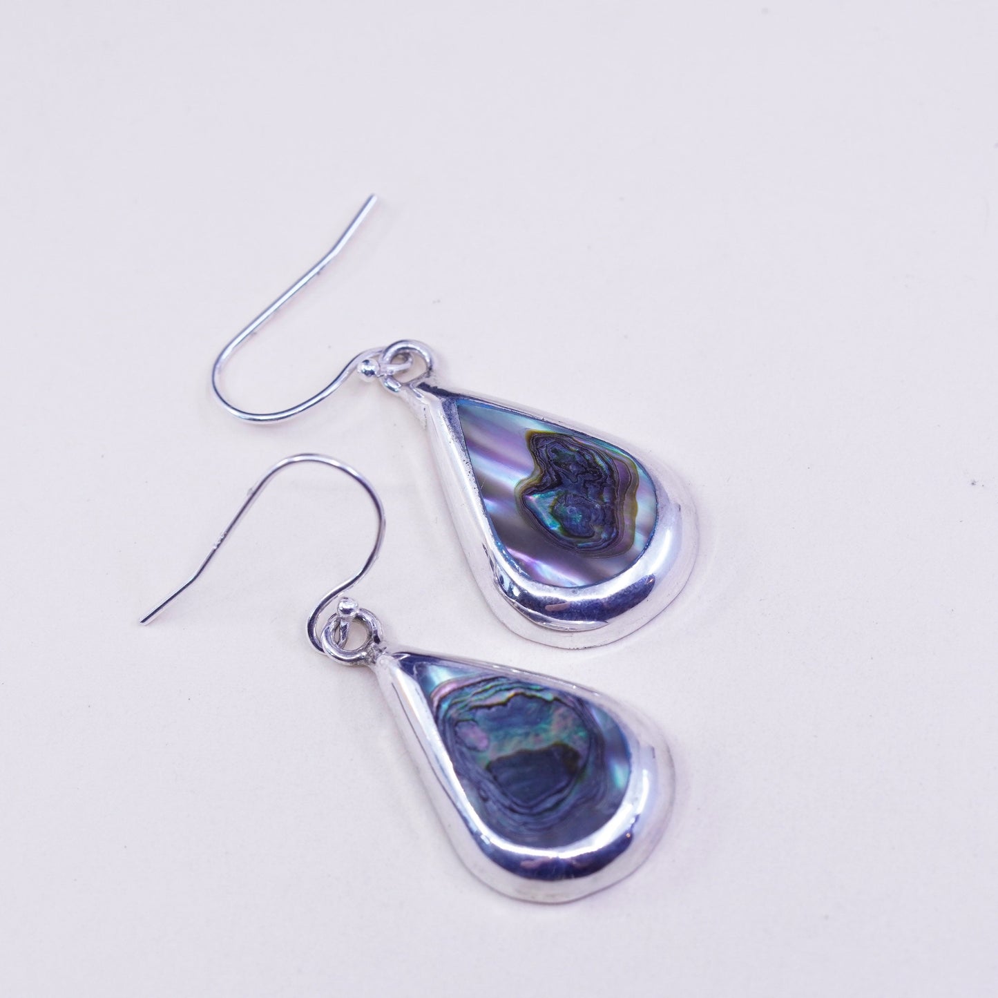 Vintage Mexico sterling 925 silver handmade teardrop earrings with abalone