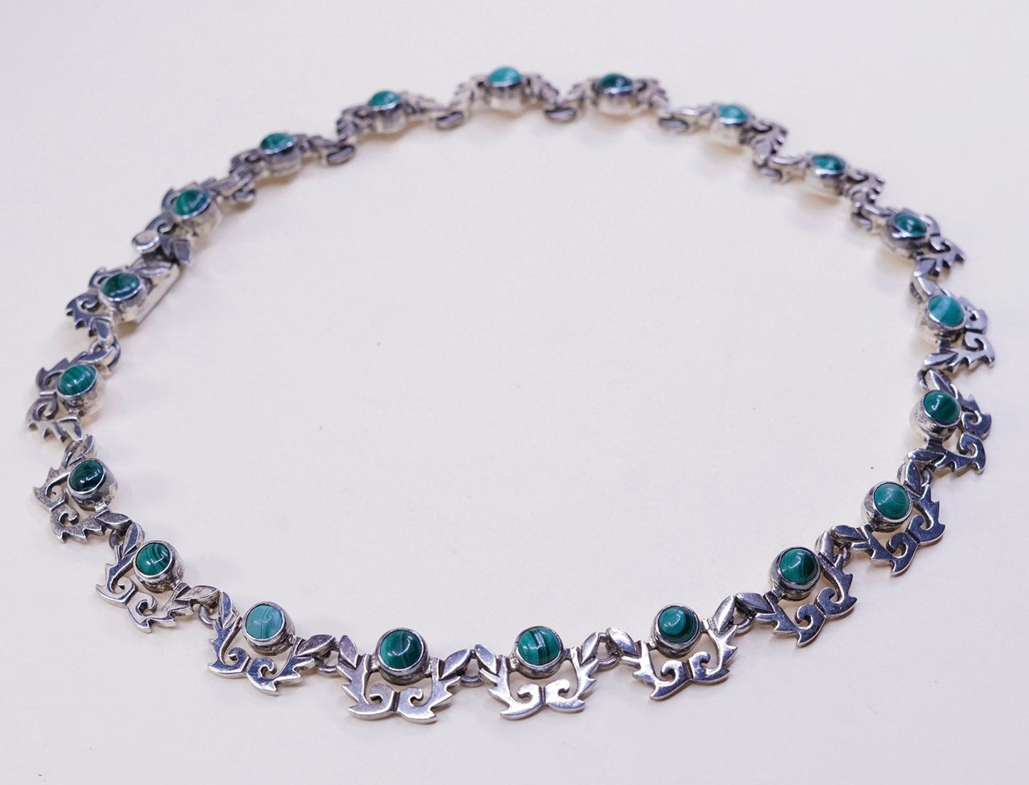 18” vtg statement sterling silver Mexico 925 necklace w/ malachite stone