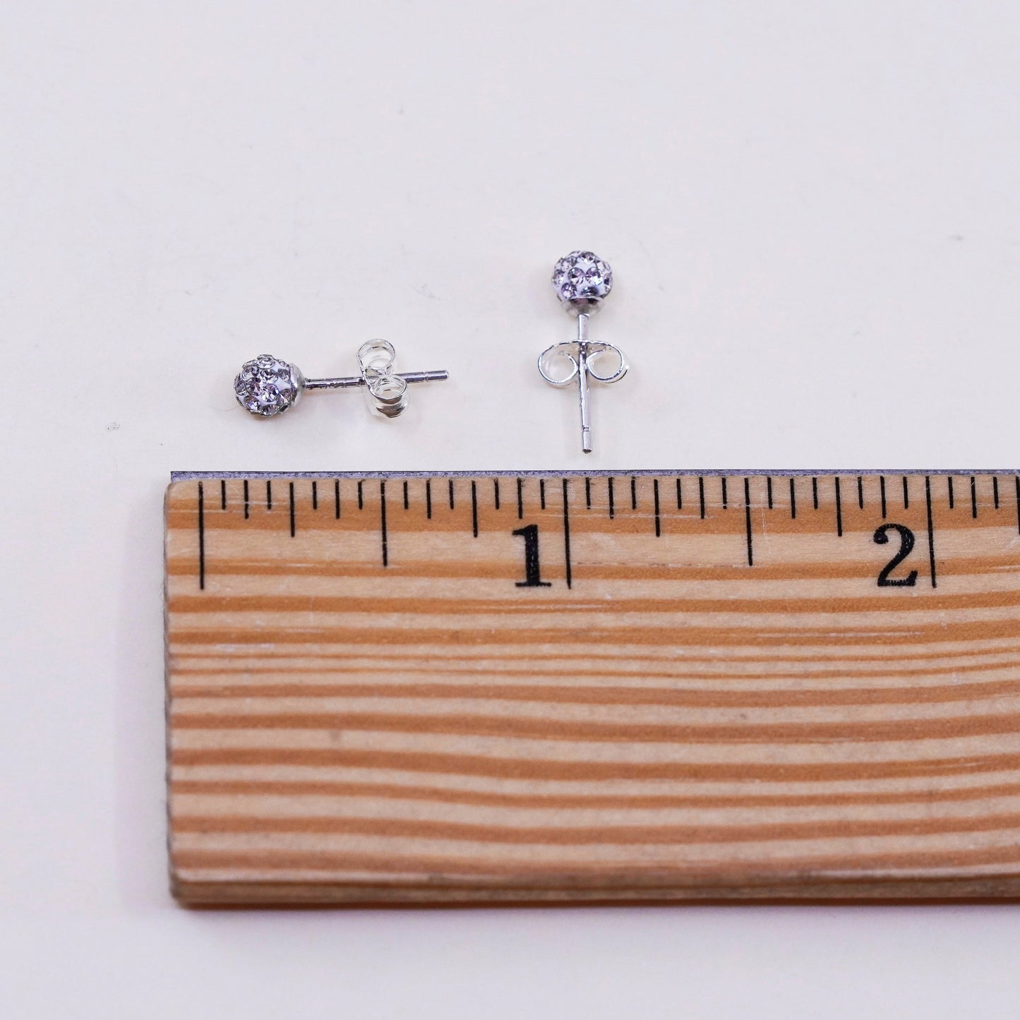 Vintage sterling silver handmade earrings, 925 silver studs with cluster cz