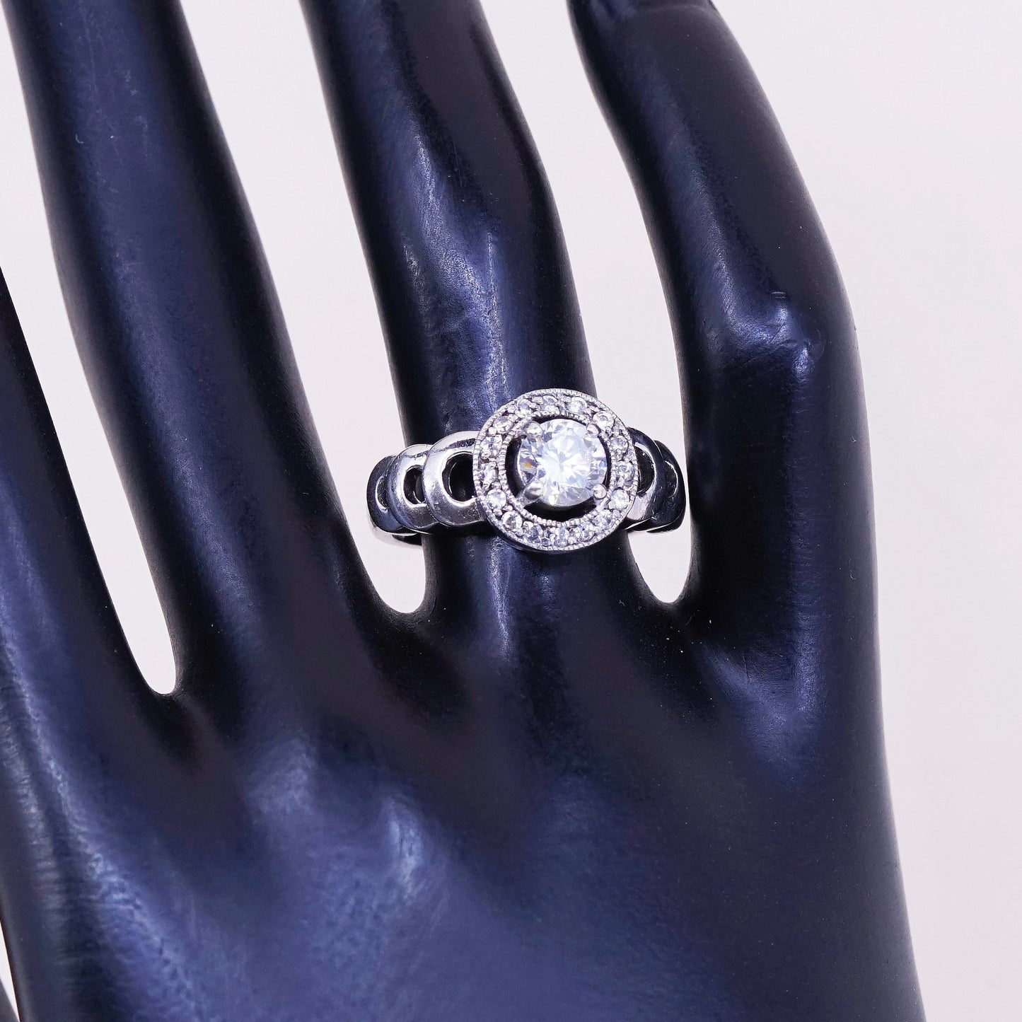 sz 7, vtg jewelry, sterling 925 silver cluster crystal engagement ring