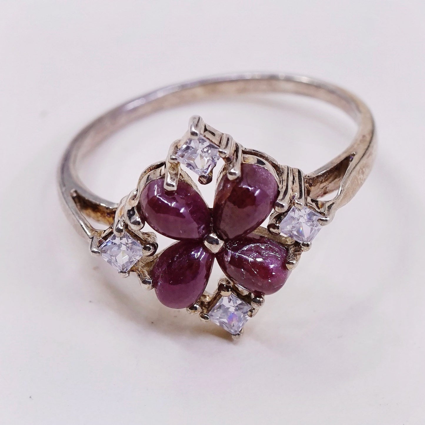 sz 10, Vermeil gold over sterling 925 silver flower ring w/ gold and Cz