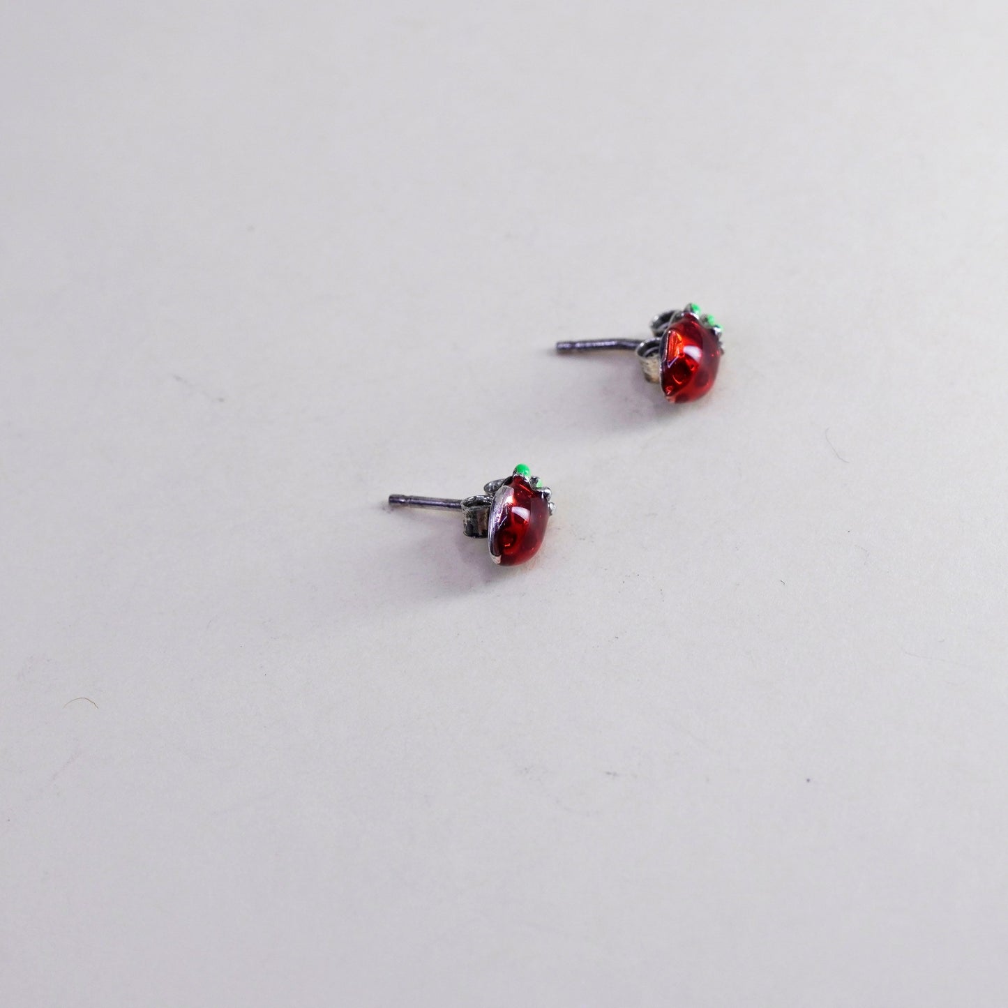 Vintage sterling silver strawberry earrings, 925 enamel studs