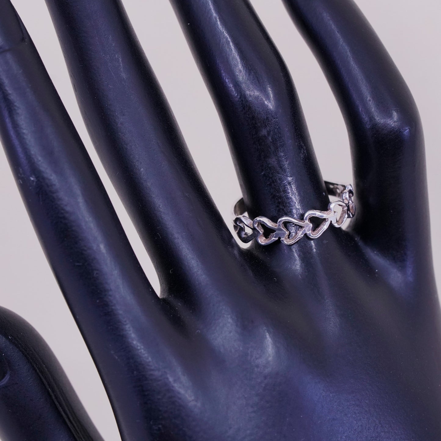 Size 9, vintage Sterling silver handmade ring with heart filigree, 925 band