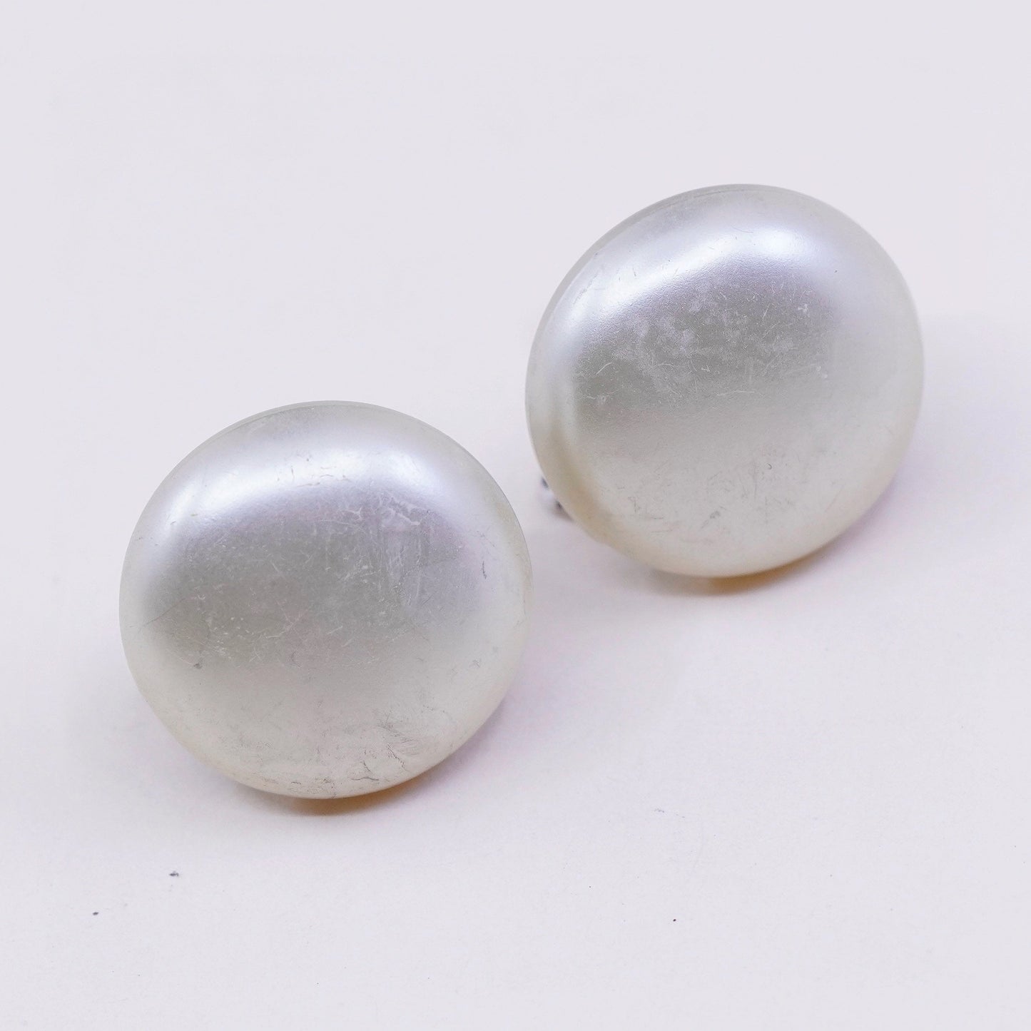 Vintage sterling 925 silver handmade earrings screw back with faux pearl, stamped sterling