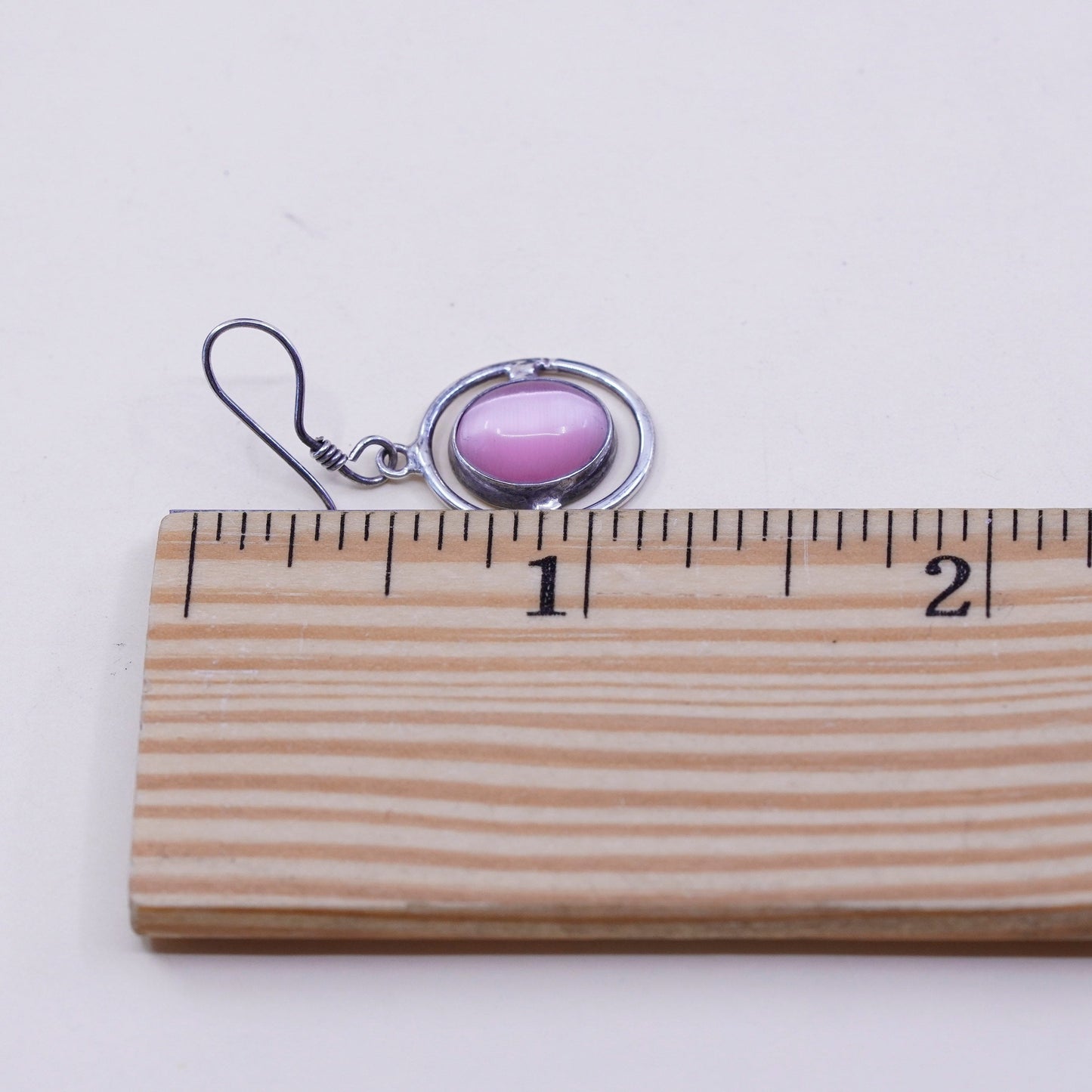 Vintage Sterling 925 silver handmade earrings with pink cats eye beads