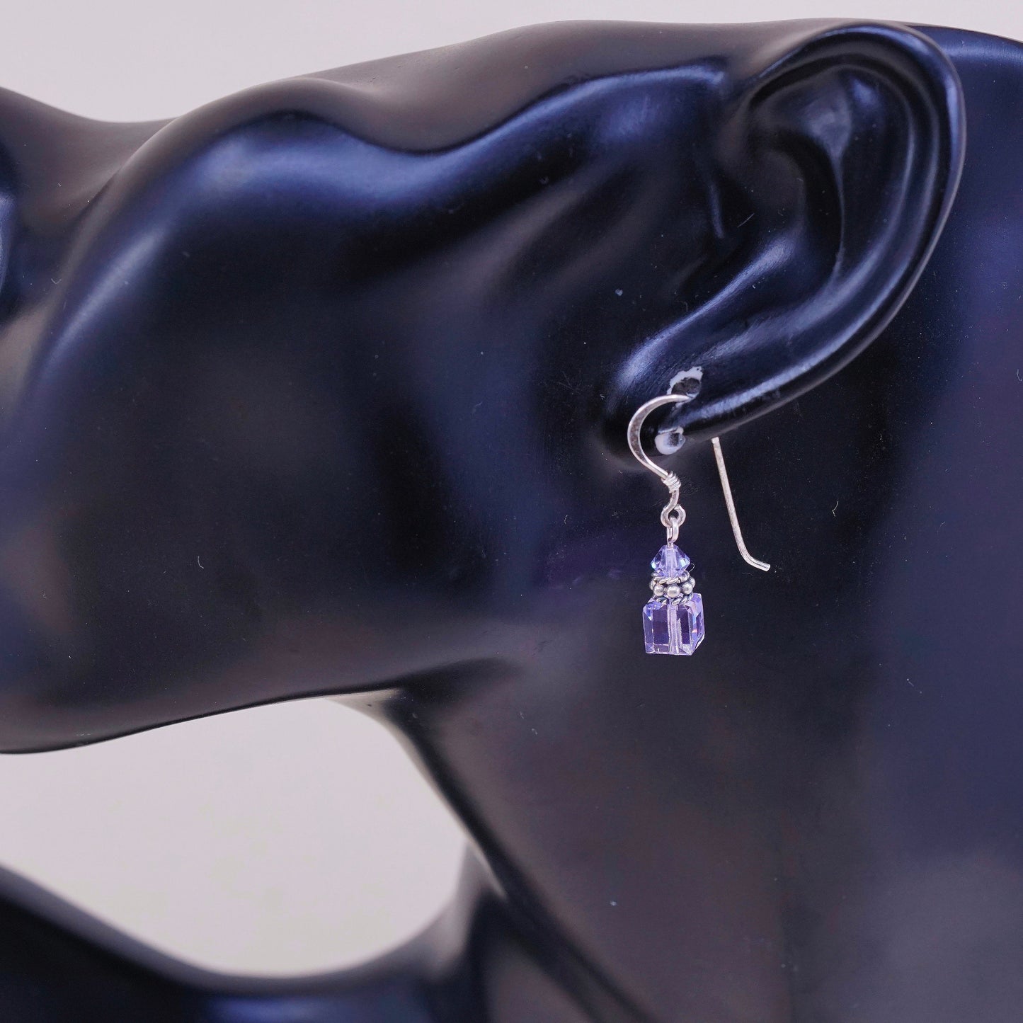 vtg Sterling silver handmade earrings, 925 with pink crystal, stamped 925