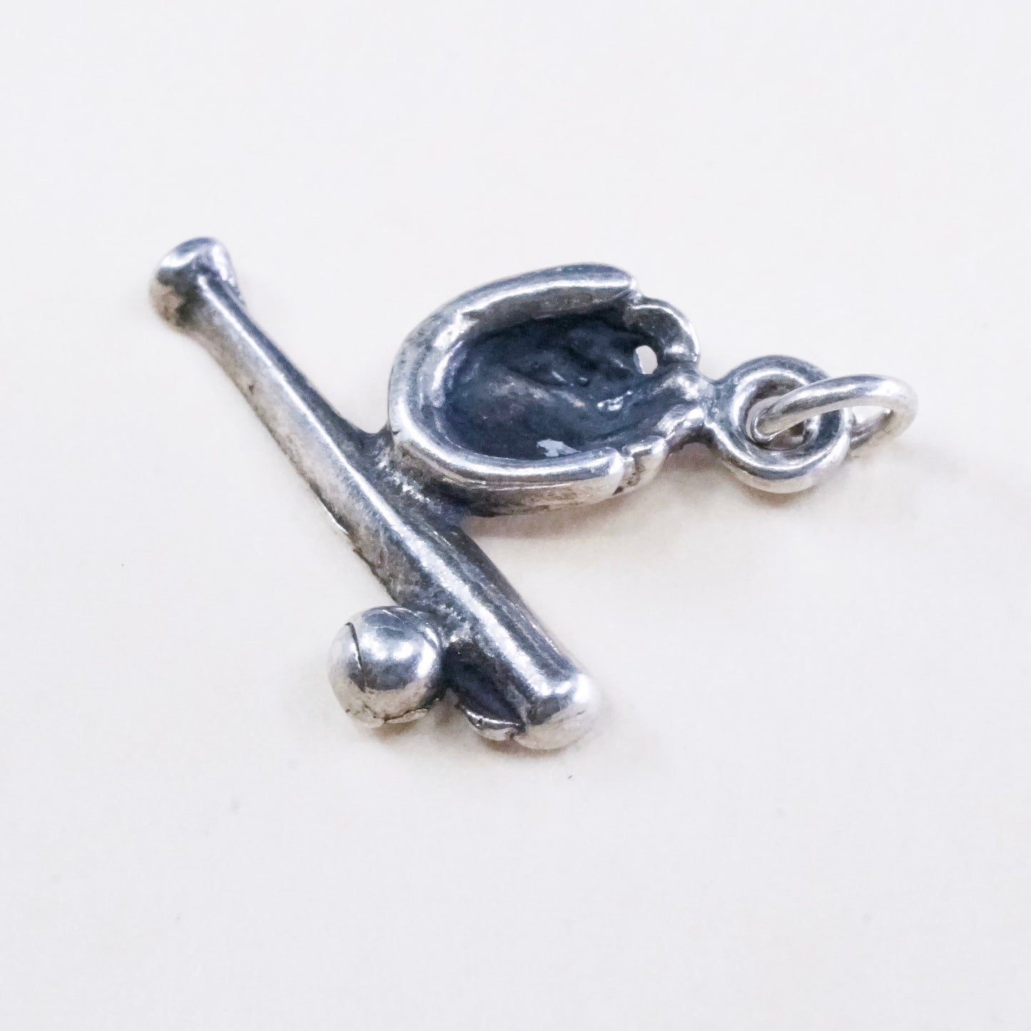 Vintage sterling silver handmade charm, 925 silver baseball pendant