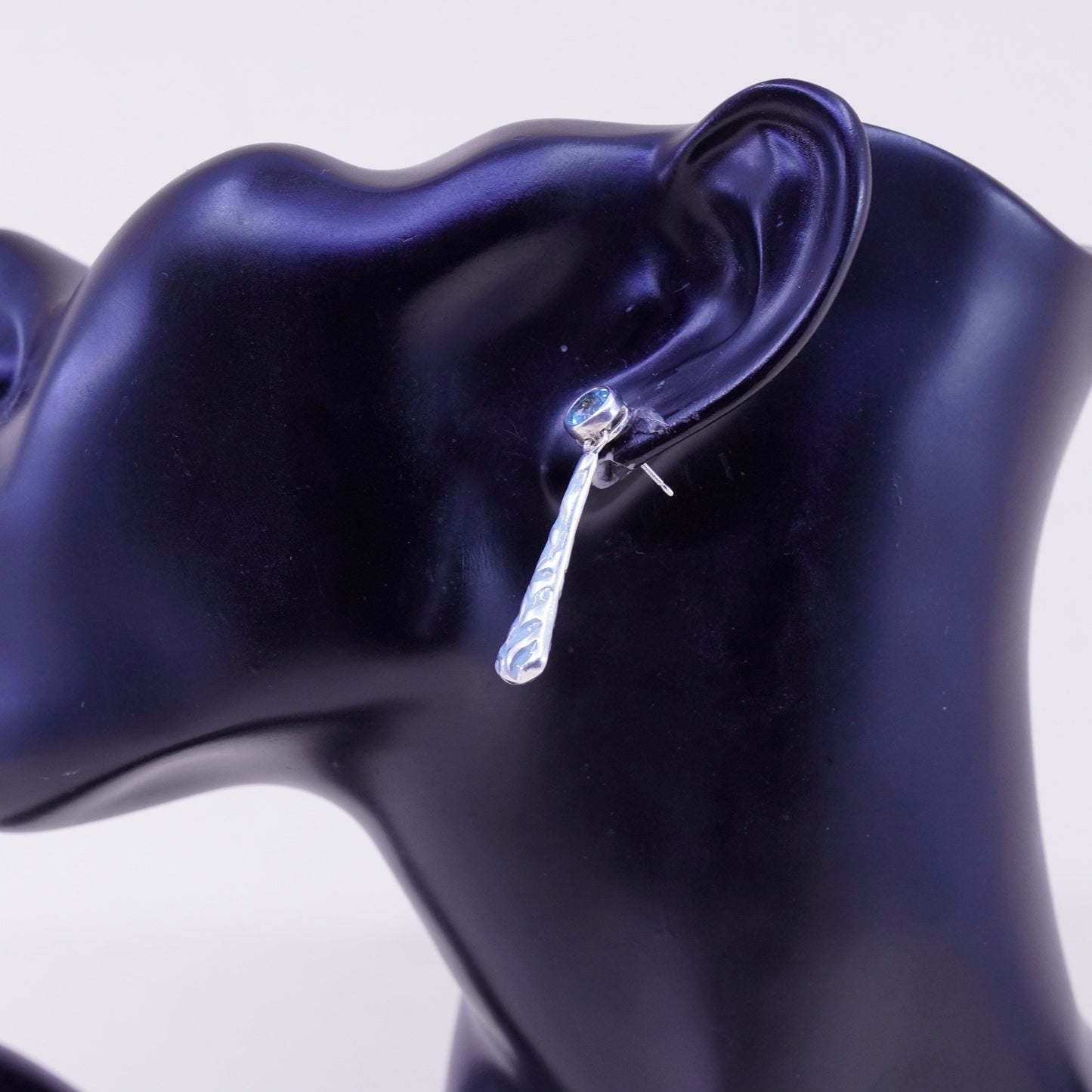 Vintage sterling silver handmade earrings, 925 teardrop with enamel inlay