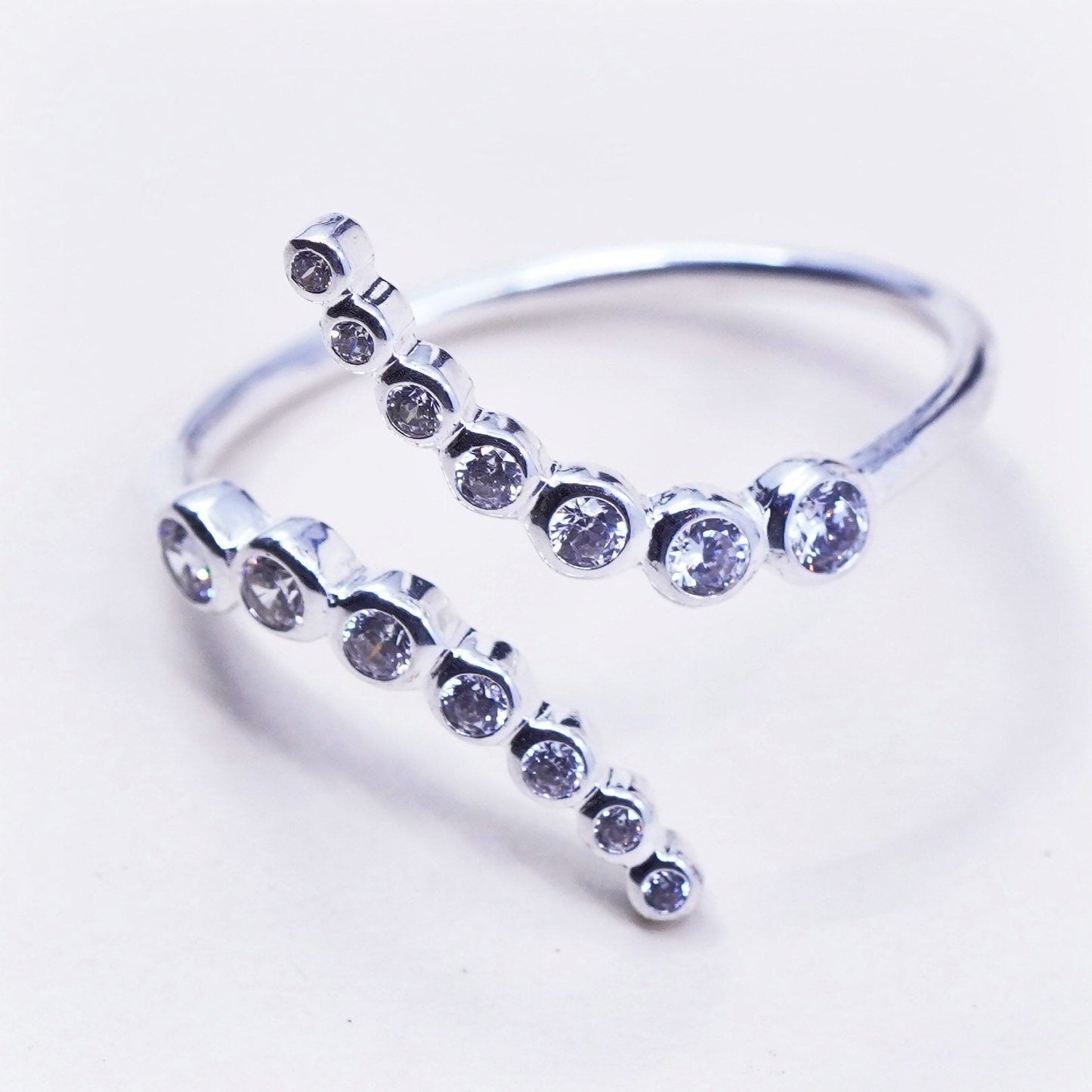 Size 10, Vintage RJ sterling 925 silver handmade ring, curvy wrap band with cz