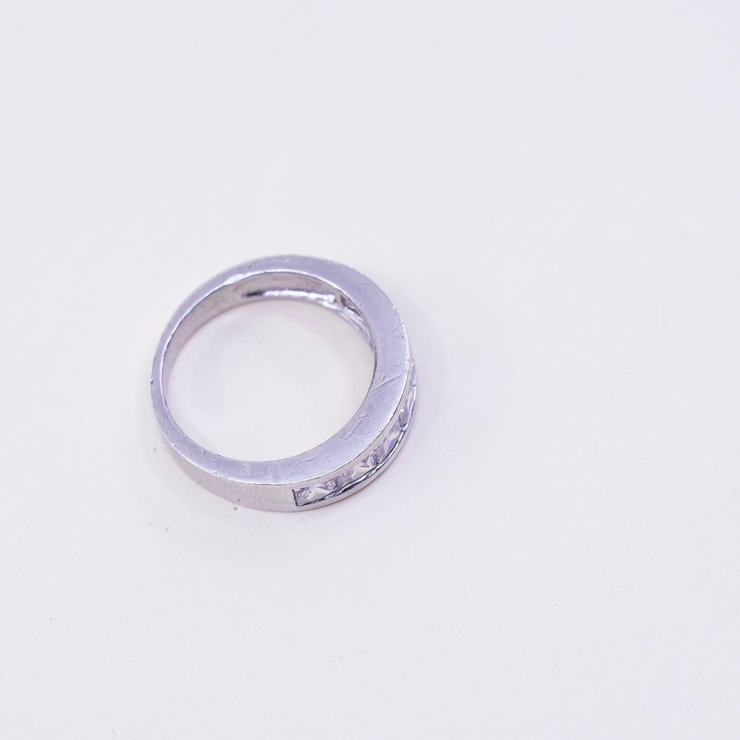 Size 9.25, Vintage sterling 925 silver ring, engagement band with cz