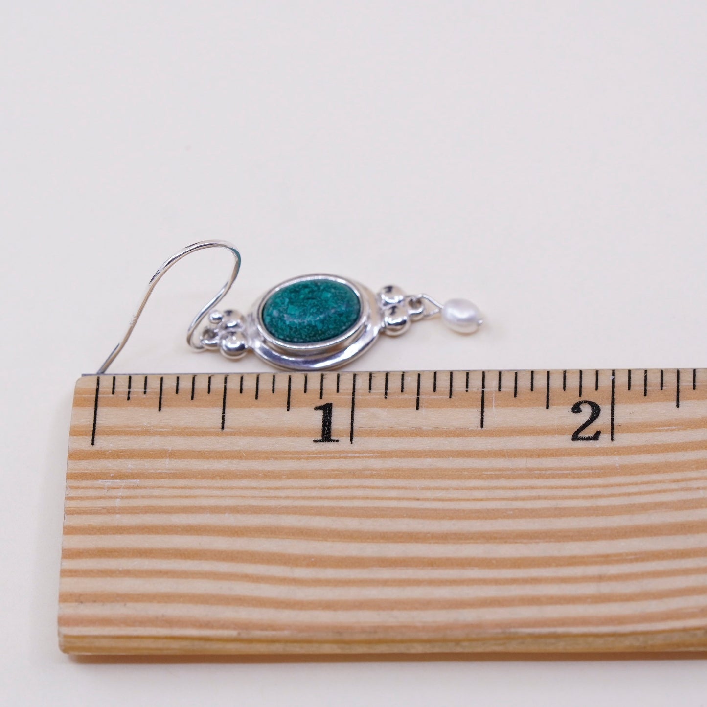 CCO Sterling 925 Silver earrings with oval turquoise inlay and pearl drops