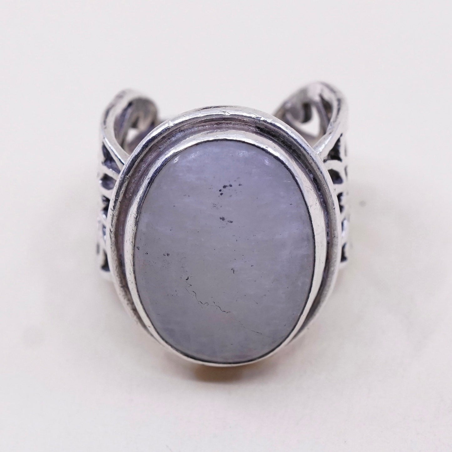 Size 6, vintage sterling 925 silver handmade filigree ring with moonstone
