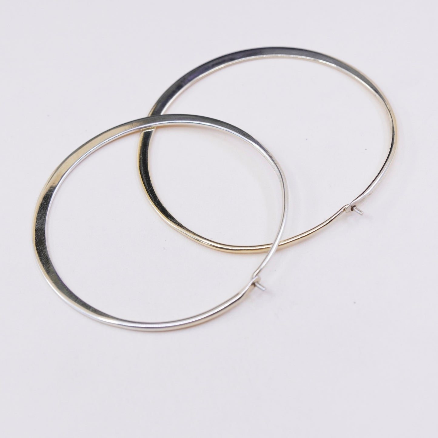 1.75” vermeil gold over sterling silver earrings, primitive flatten hoops
