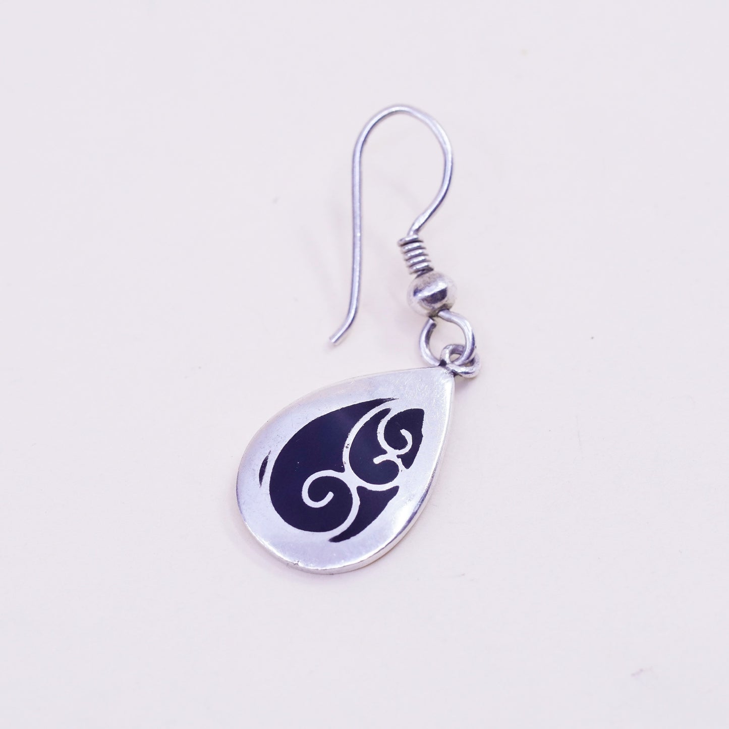 Vintage Sterling silver handmade earrings, 925 teardrop drops with enamel