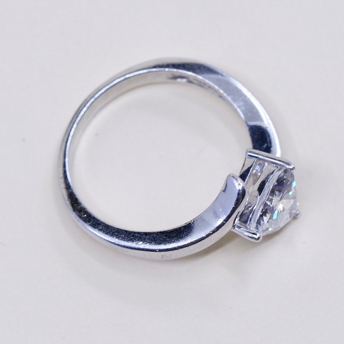 Size 6, vtg sterling silver handmade ring, stamped 925, engagement ring w/ cz