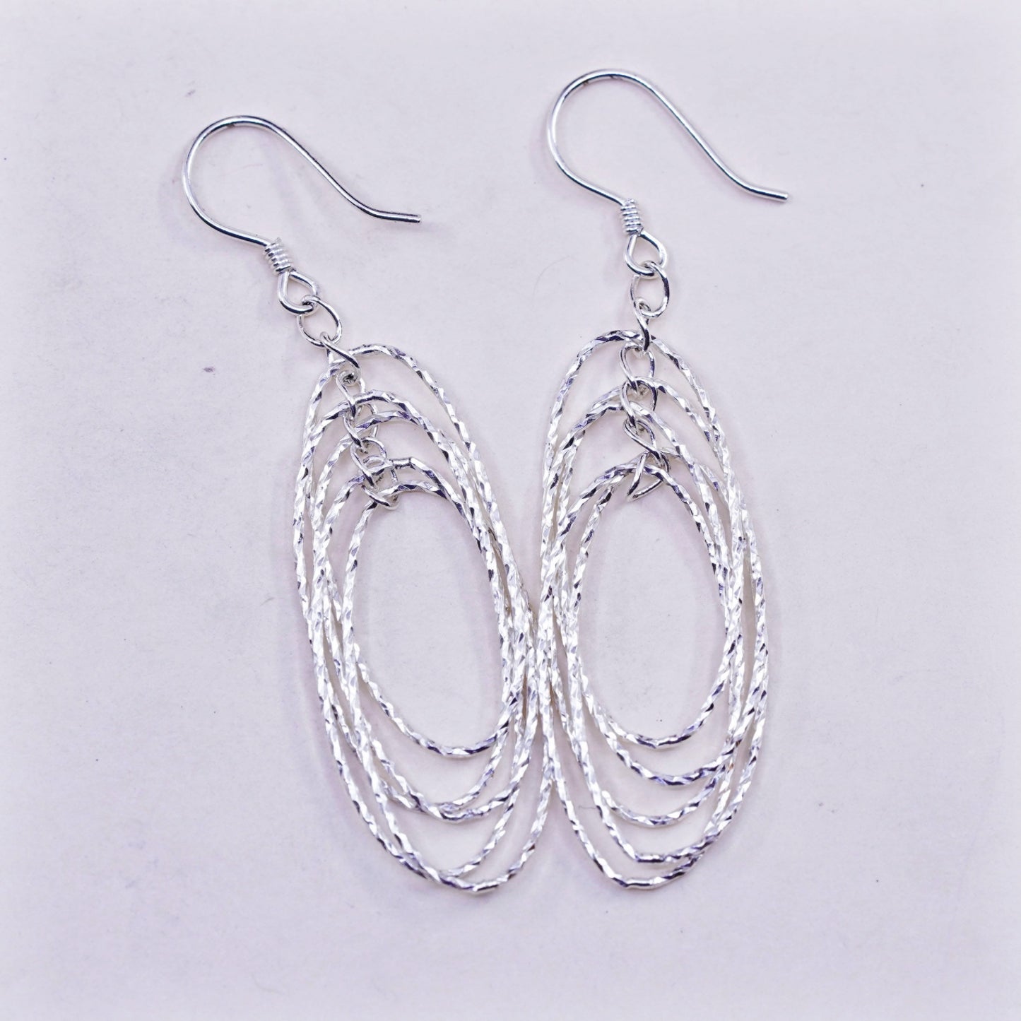Vintage sterling silver handmade earrings, 925 textured oval dangle