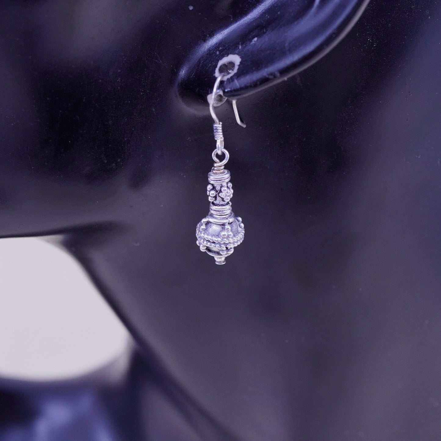 Vintage Sterling silver handmade Bali earrings, teardrop 925 swirl bead