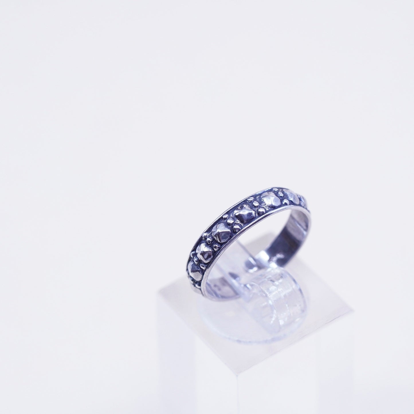 Size 5.75, Vintage sterling silver handmade ring, bead 925 band with open end