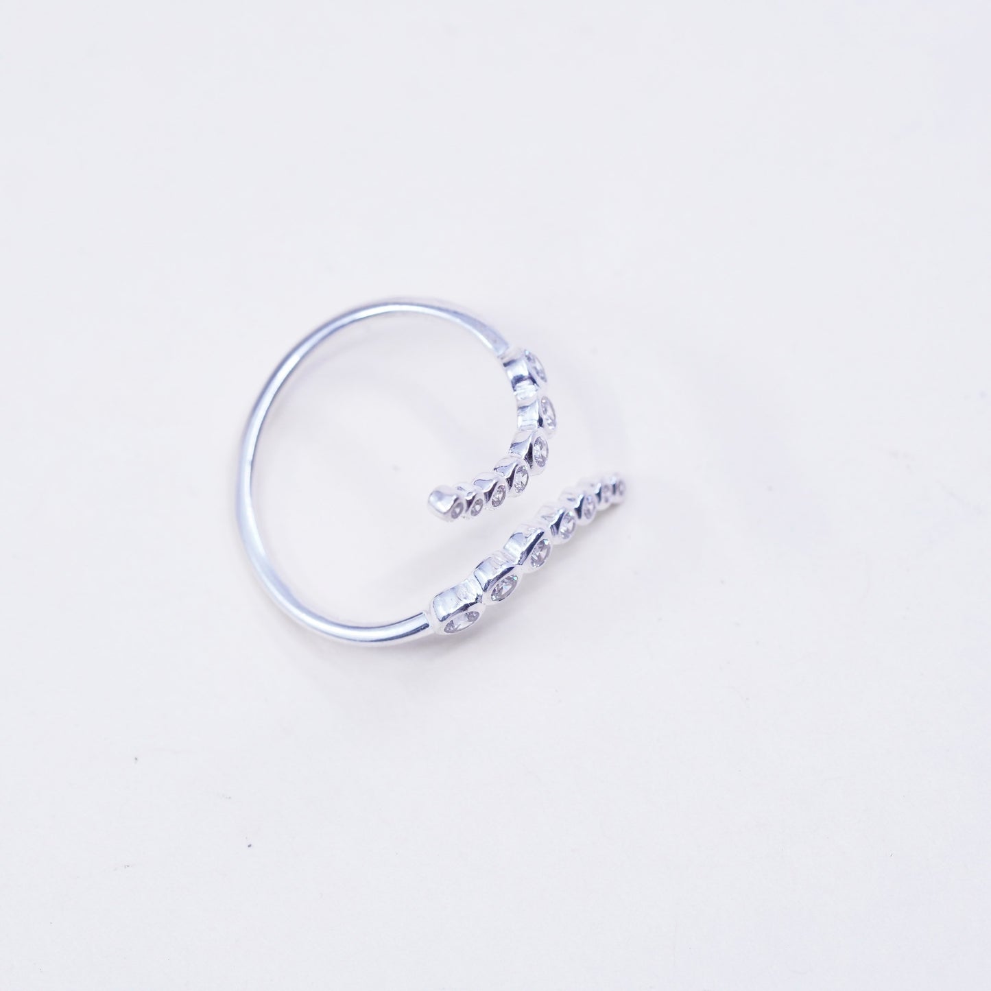 Size 10, Vintage RJ sterling 925 silver handmade ring, curvy wrap band with cz