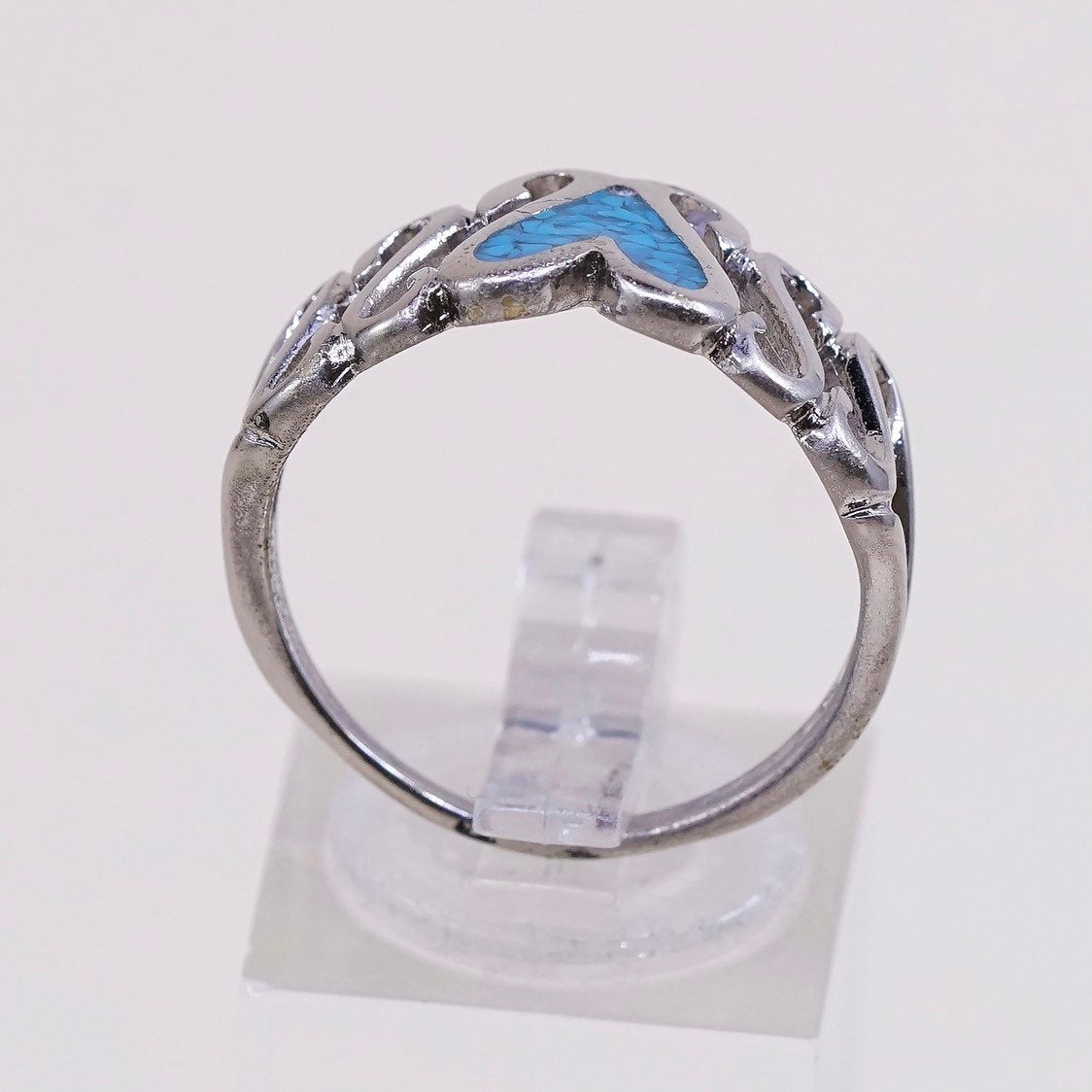 sz 9, vtg Sterling silver handmade ring, 925 band w/ turquoise heart