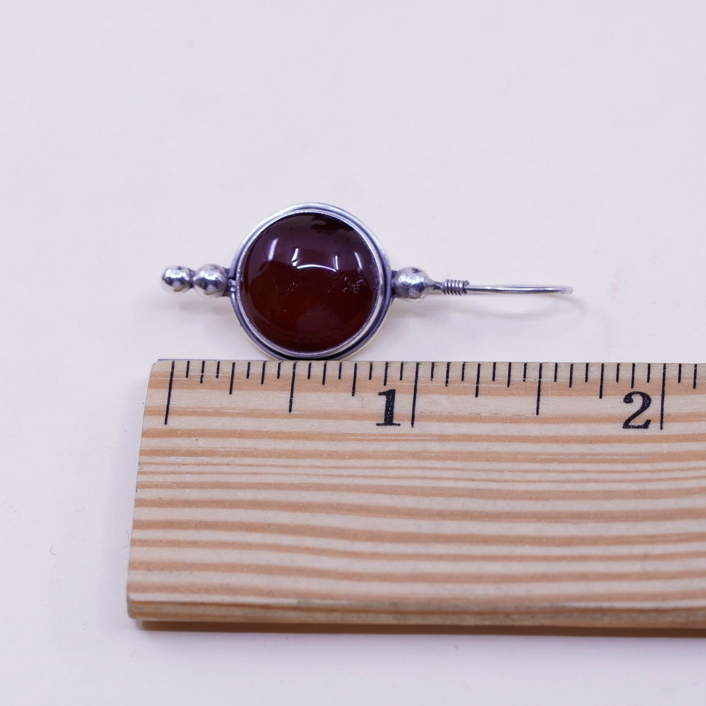 Vintage sterling 925 silver handmade earrings with circle carnelian