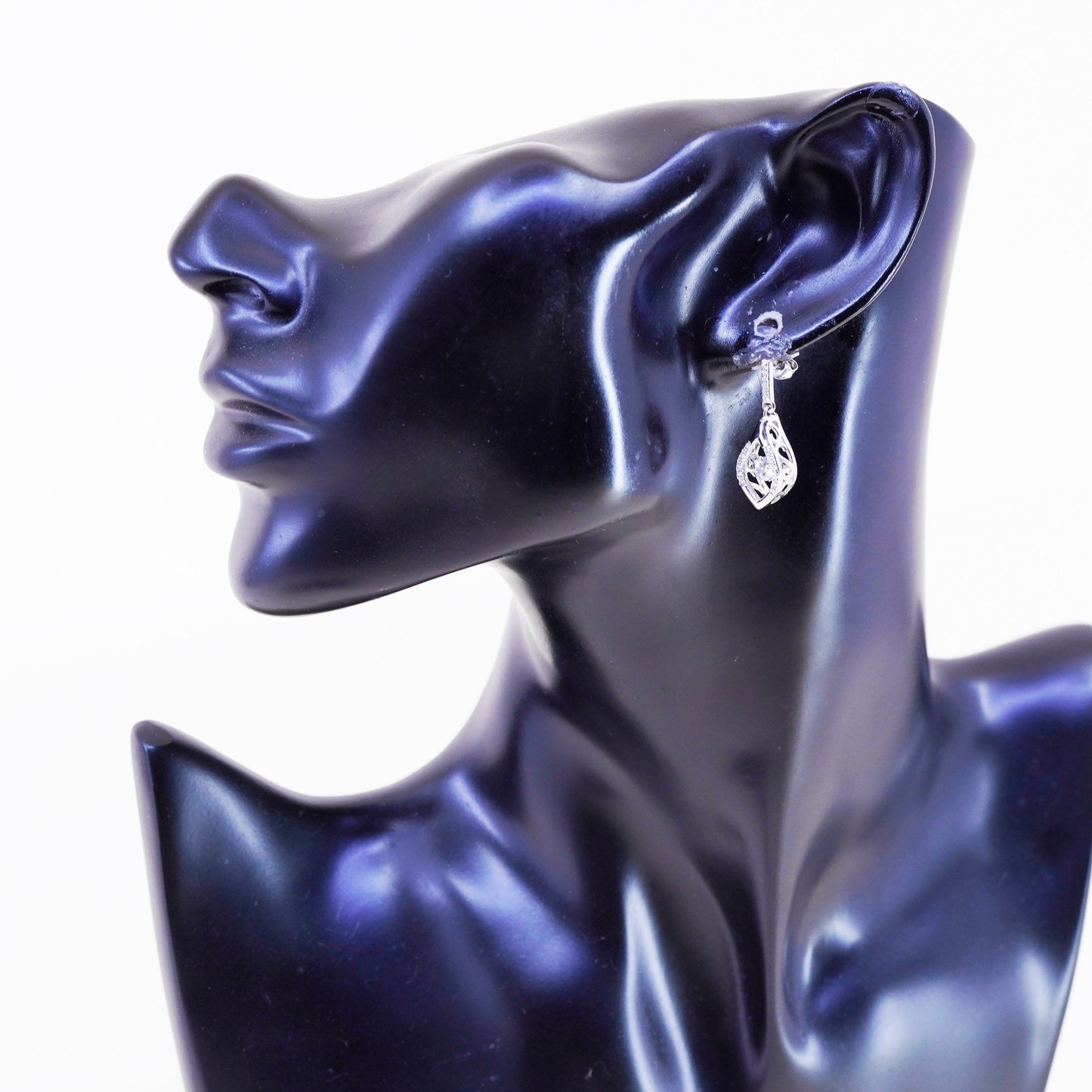 Vintage sterling 925 silver handmade earrings with dancing CZ