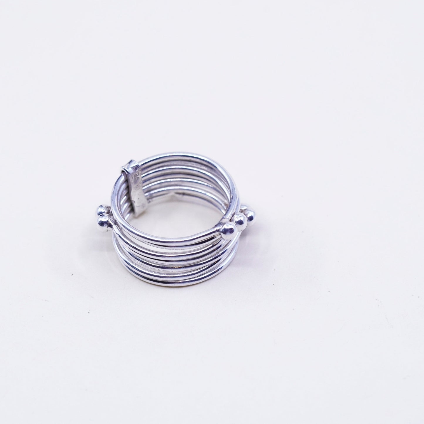 Size 8, vintage sterling silver handmade ring, 925 multiple band w/ beads