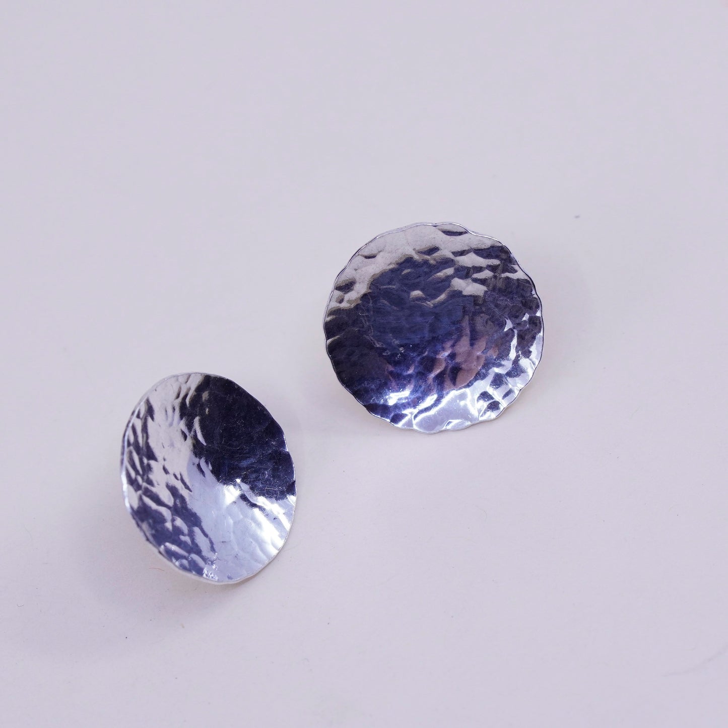 Vintage Sterling silver handmade Hammered earrings, 925 circle studs minimalist