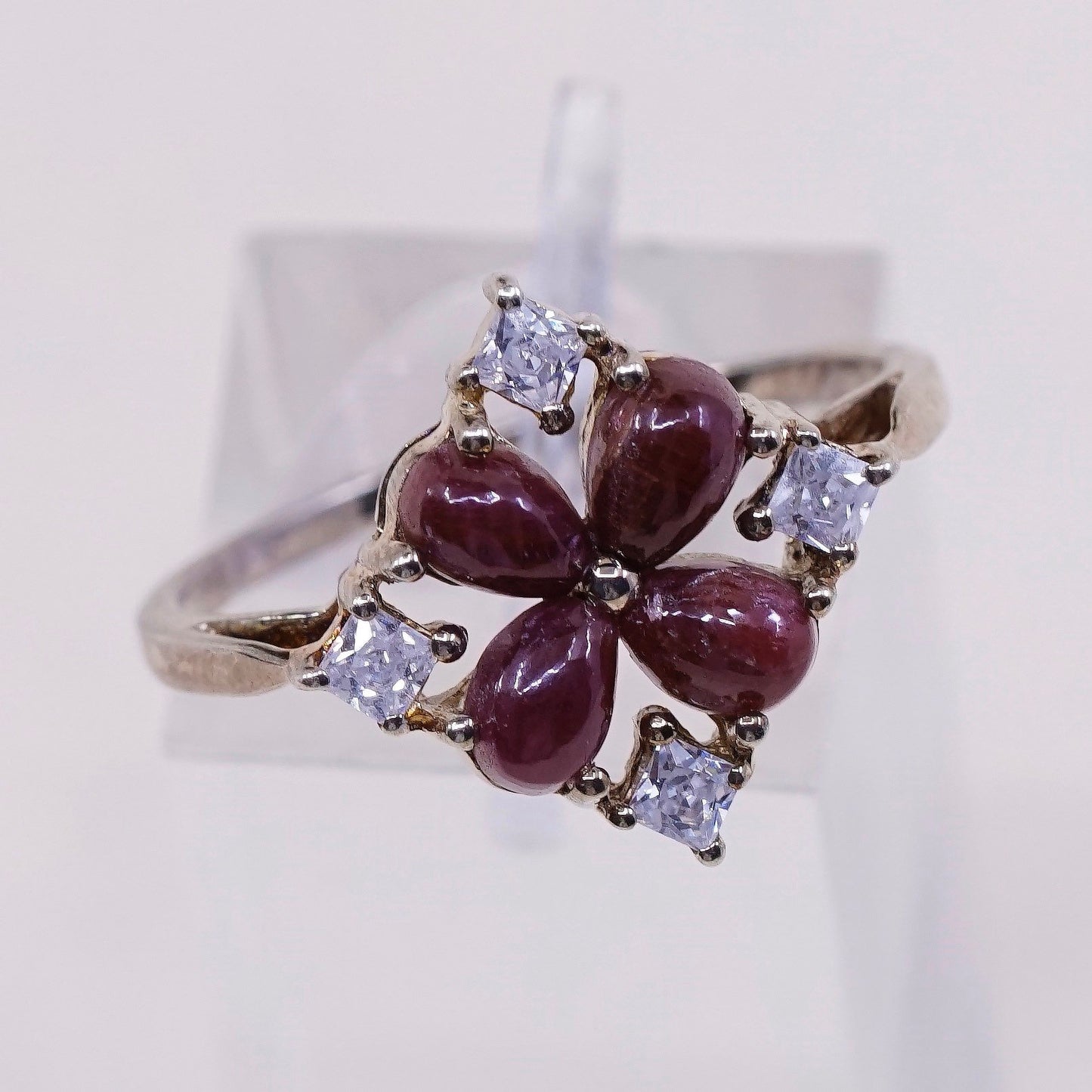 sz 10, Vermeil gold over sterling 925 silver flower ring w/ gold and Cz