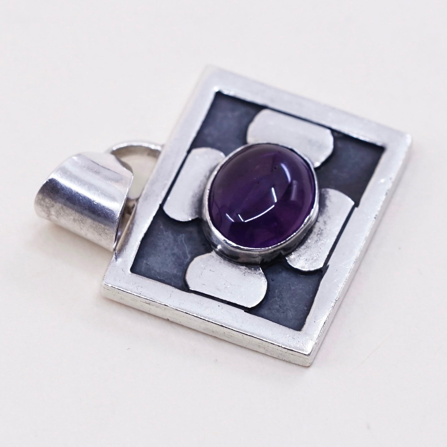 vintage sterling 925 silver handmade pendant with amethyst, shiny